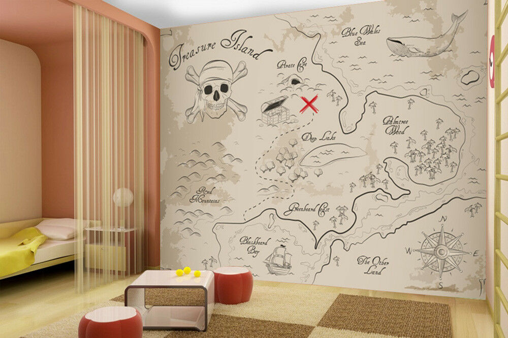 Details About Pirate Treasure Map Wallpaper Wall Mural - Wall Map Wallpaper Kids Bedroom , HD Wallpaper & Backgrounds