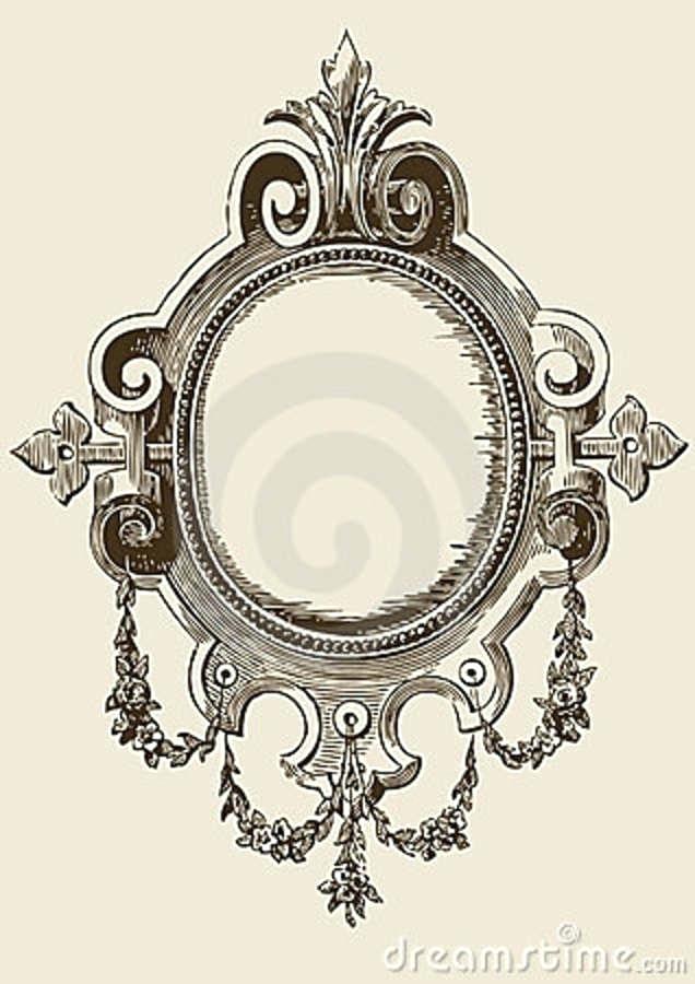 Vintage Mirror Frame Tattoo Wallpaper Antique Round - Antique Mirror Drawing , HD Wallpaper & Backgrounds