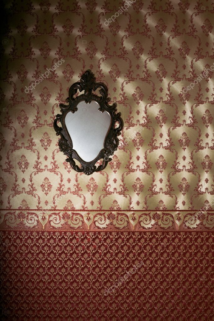 Vintage Mirror On The Luxury Wall With Wallpaper Stock - Woven Fabric , HD Wallpaper & Backgrounds