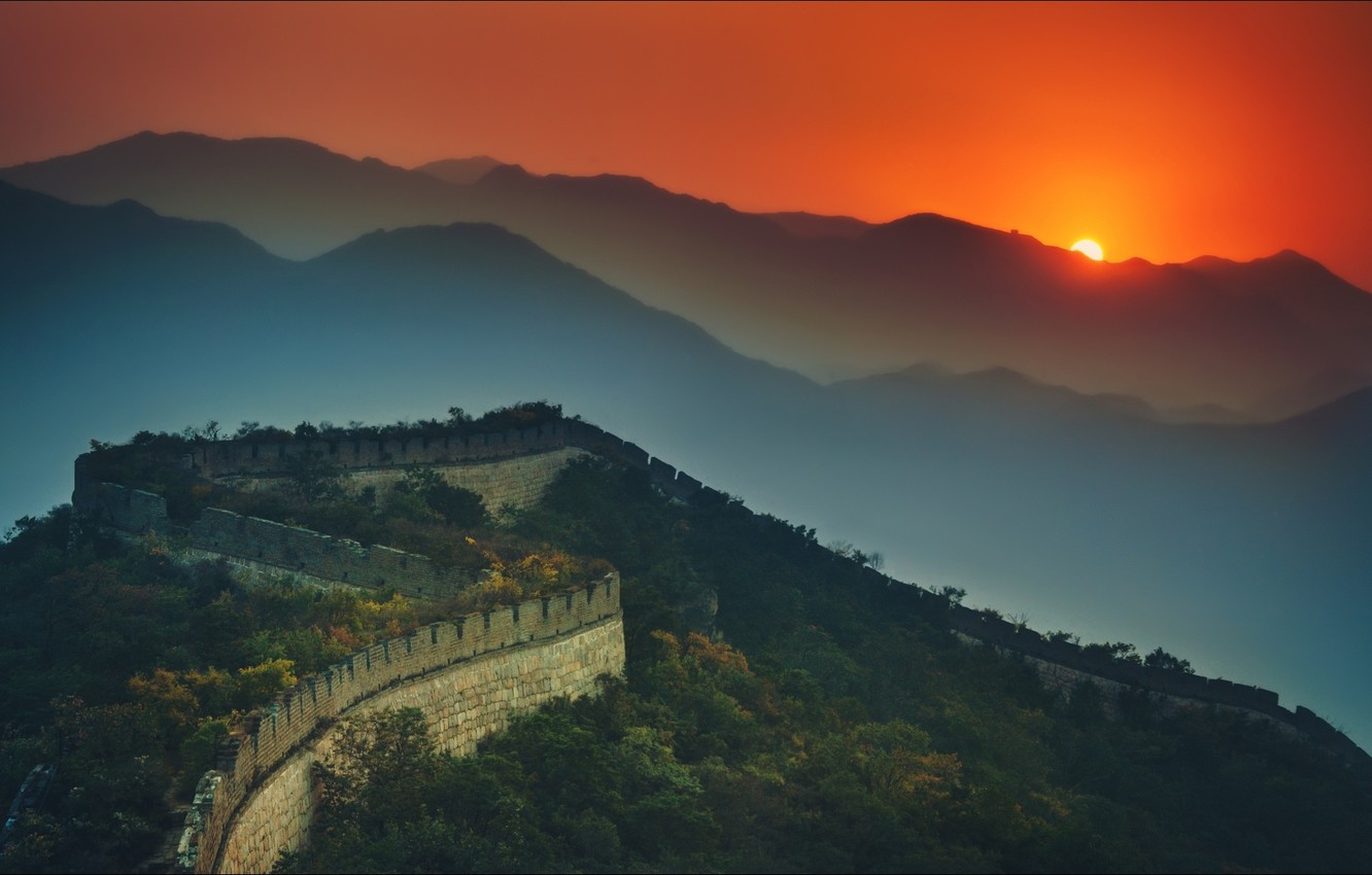 Photo Wallpaper Night, Wallpapers, China, Great Wall - Great Wall Of China Beautiful Scenery , HD Wallpaper & Backgrounds