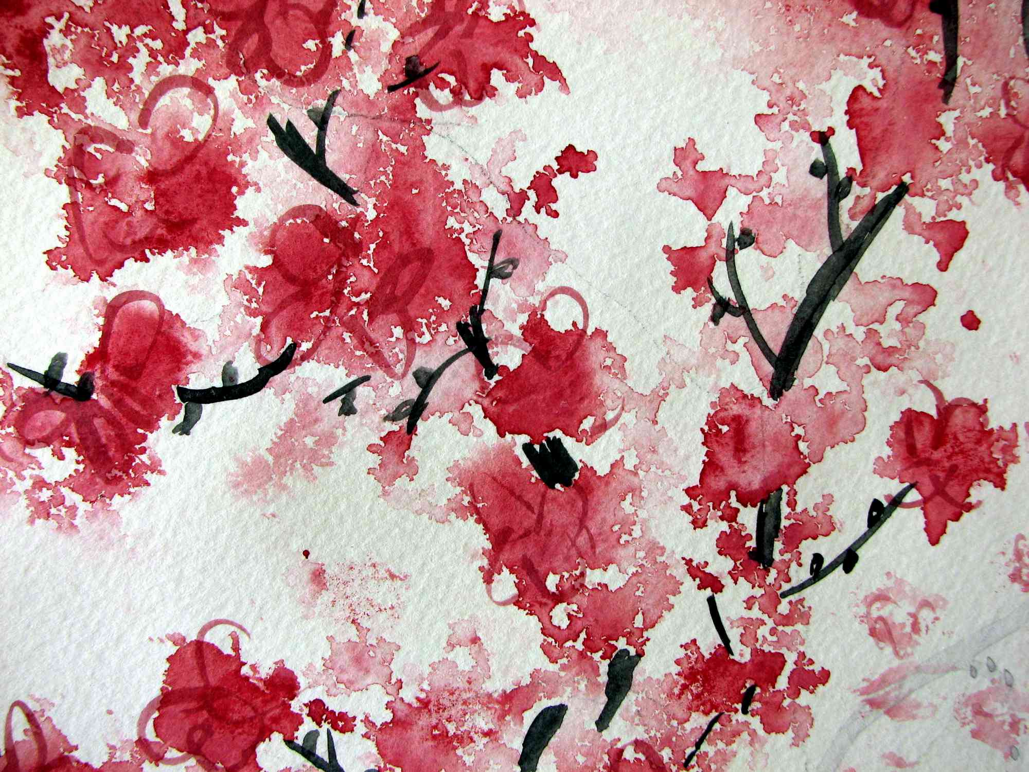 Red Cherry Blossom Painting Wallpaper - High Resolution Cherry Blossom , HD Wallpaper & Backgrounds