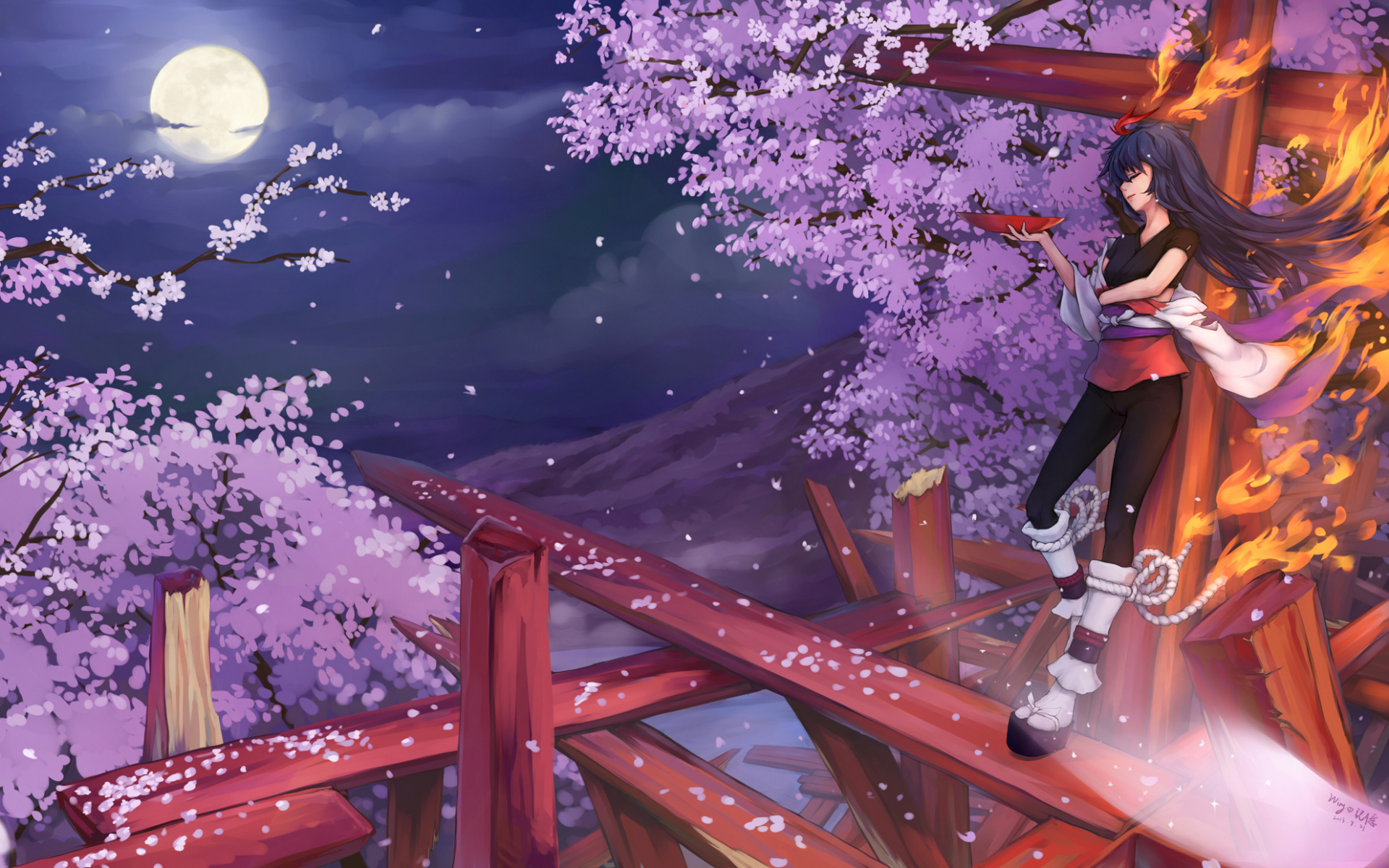 Violet, Plant, Flower, Japan, Cherry Blossom Wallpaper - Cherry Blossom Japan Anime , HD Wallpaper & Backgrounds