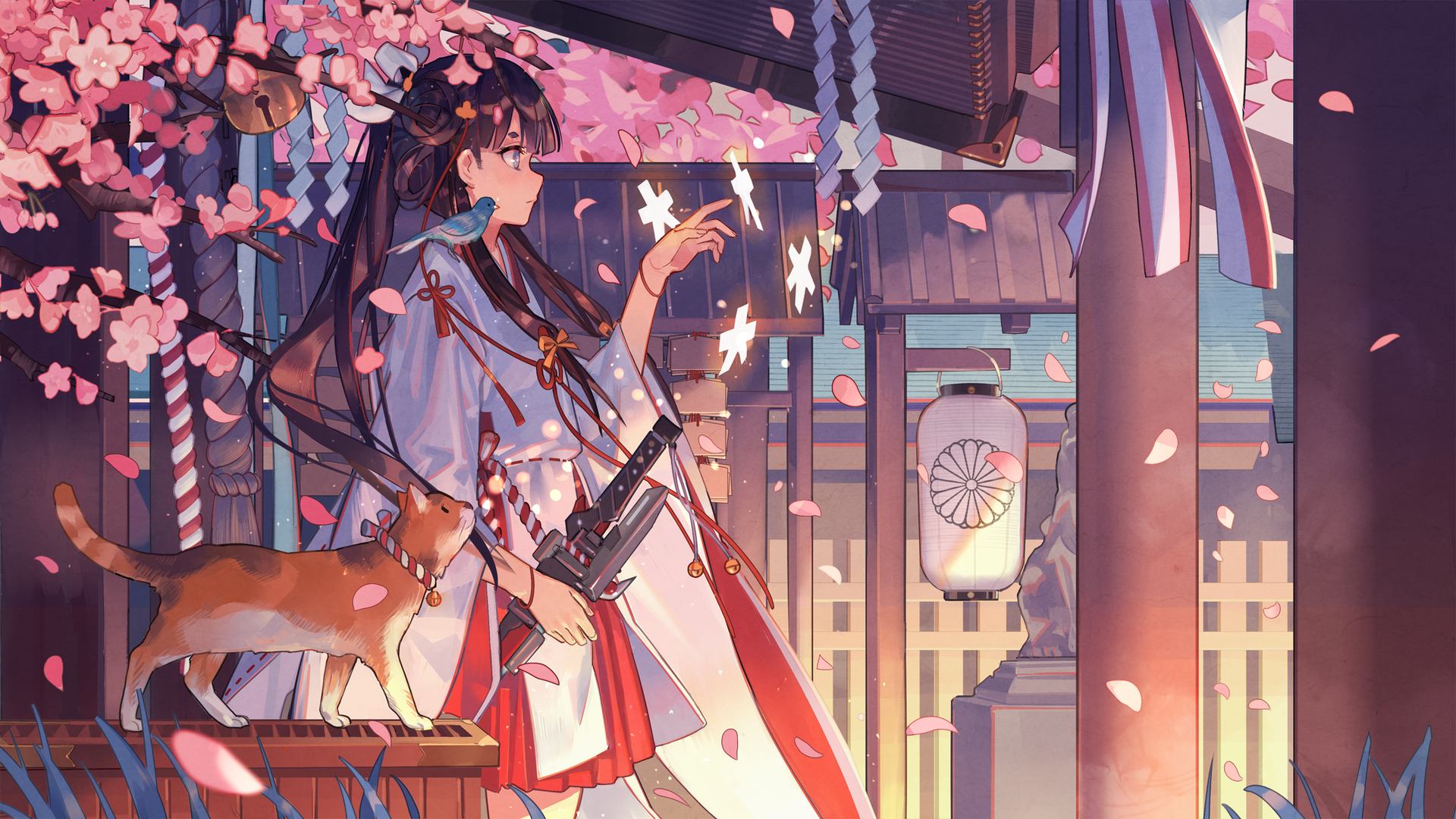 Art, Anime, Cherry Blossom, Kimono, Performance Wallpaper - Anime Girl Kimono , HD Wallpaper & Backgrounds