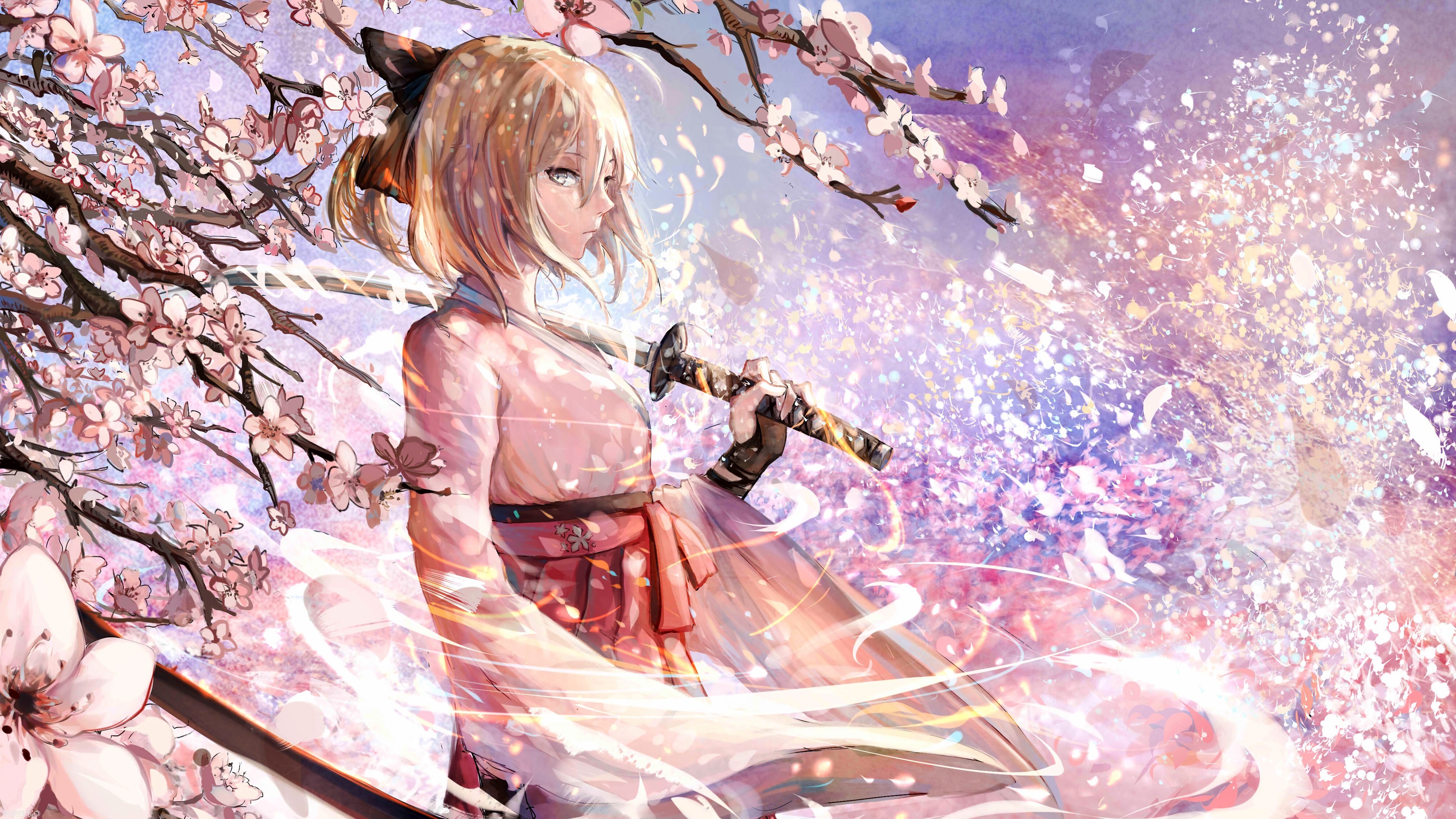 Anime Girls, Katana, Sakura Saber , Miko, Fate Grand - Anime Girl With Sword , HD Wallpaper & Backgrounds