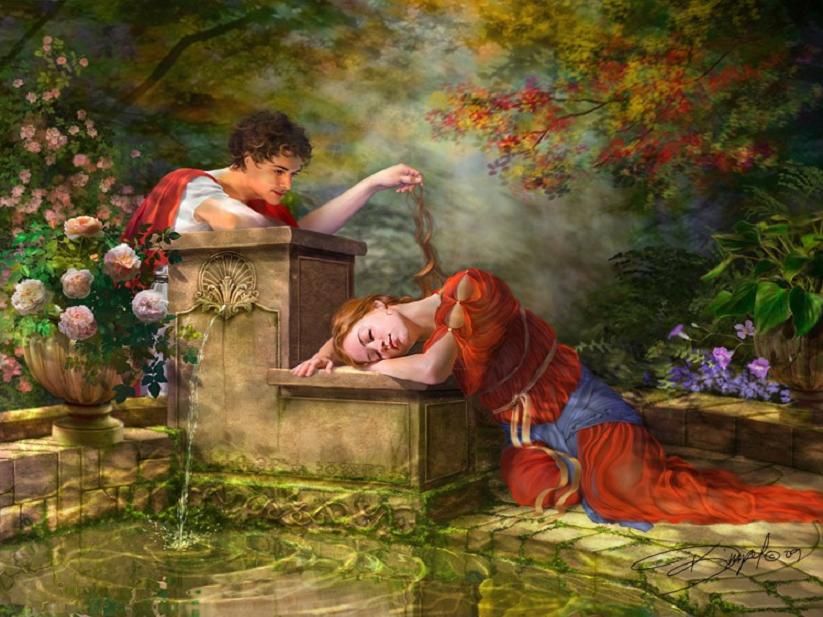 Awaken My Love, Fairy Tale, Forest, Fountain, Love, - While She Was Sleeping Puzzle , HD Wallpaper & Backgrounds