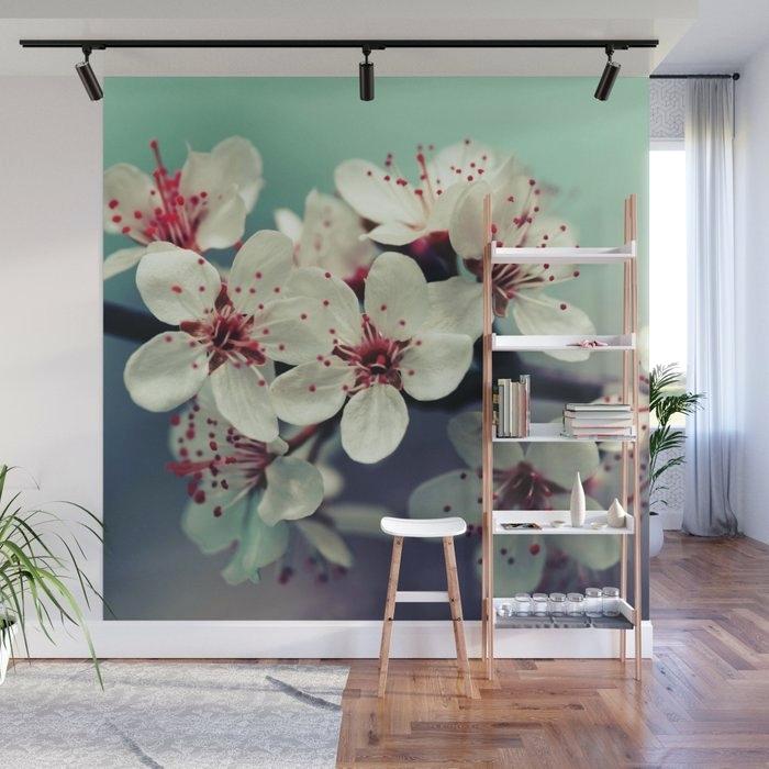 Cherry Blossom Mural Cherry Blossom Vintage Style Wall - Bird Wall Murals , HD Wallpaper & Backgrounds