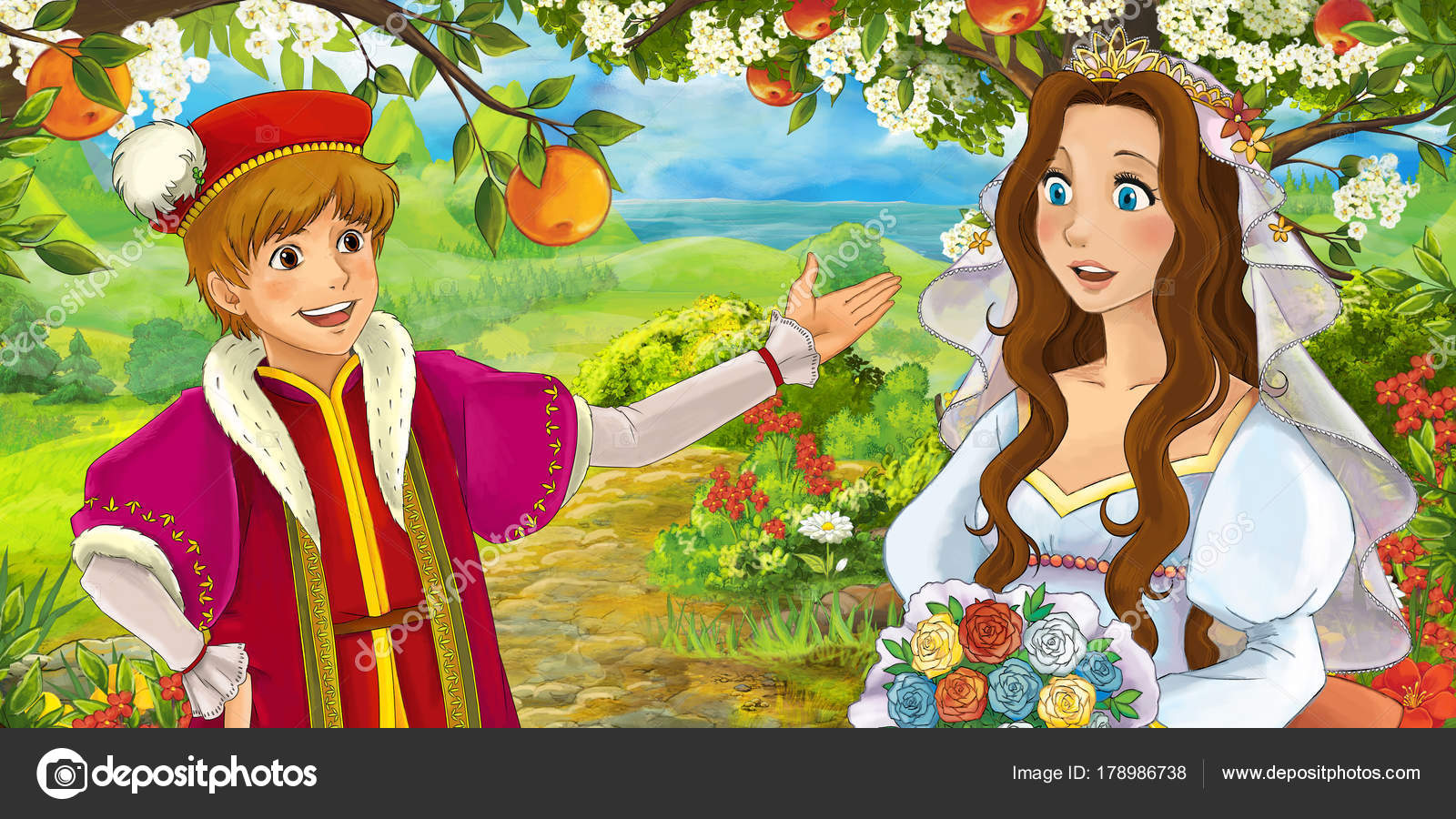 Cartoon Scene Prince Princess Bride Her Brother Illustration - Principe Y Princesa Casados Animados , HD Wallpaper & Backgrounds