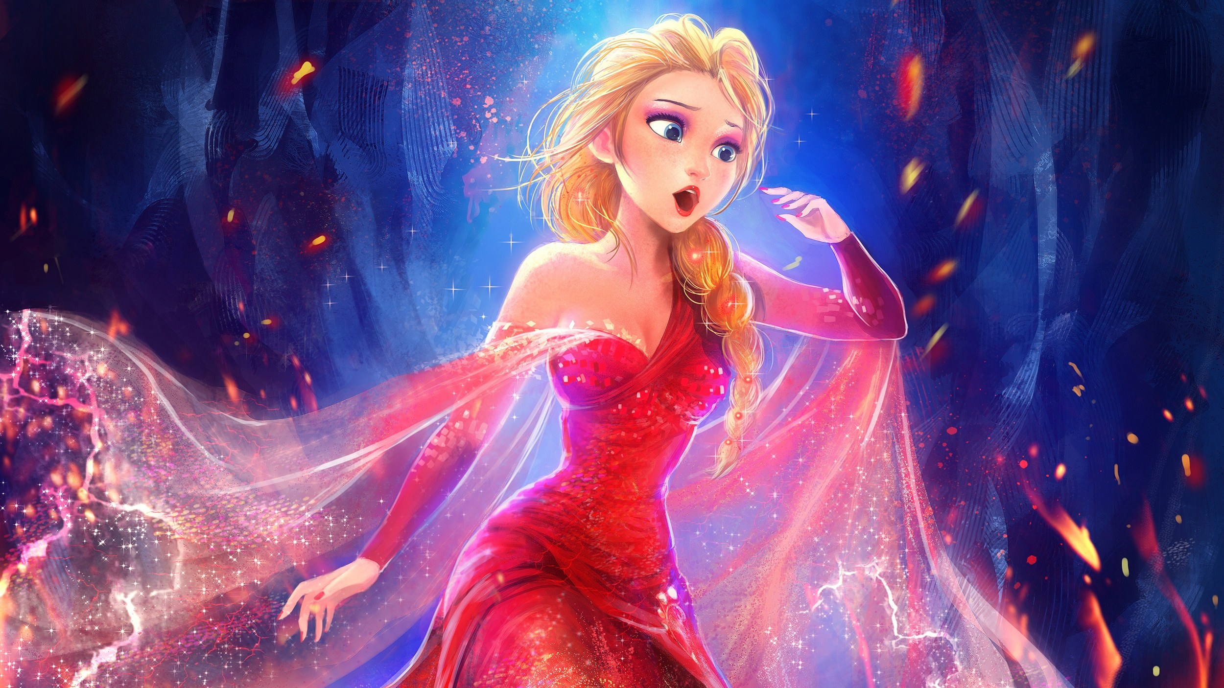 #beautiful, #queen Elsa, #frozen - Elsa In Red Dress , HD Wallpaper & Backgrounds