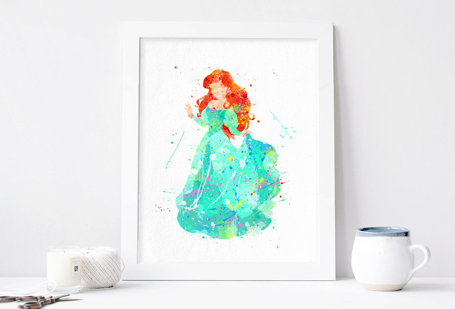 Princess Ariel Watercolor Disney Art Nursery Print - Disney Princess Watercolor Art , HD Wallpaper & Backgrounds