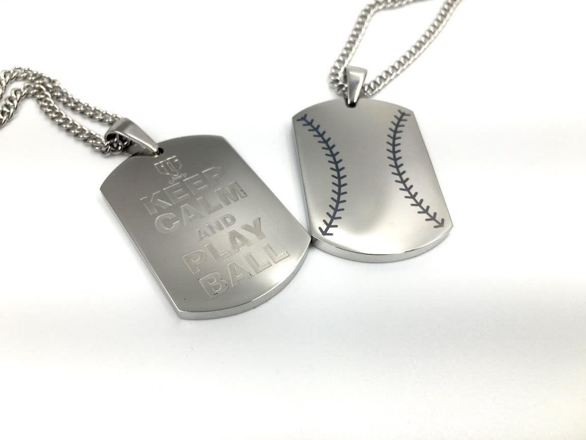 Baseball Stitch Keep Calm And Play Ball Engraving Dog - Baseball Dog Tags Necklace , HD Wallpaper & Backgrounds