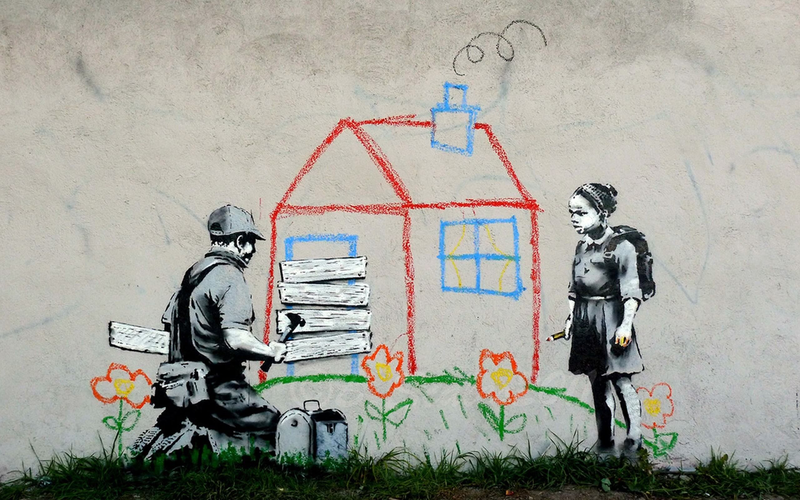 Kids Houses Peace Banksy Digital Art Fresh New Hd Wallpaper - Banksy Peace , HD Wallpaper & Backgrounds