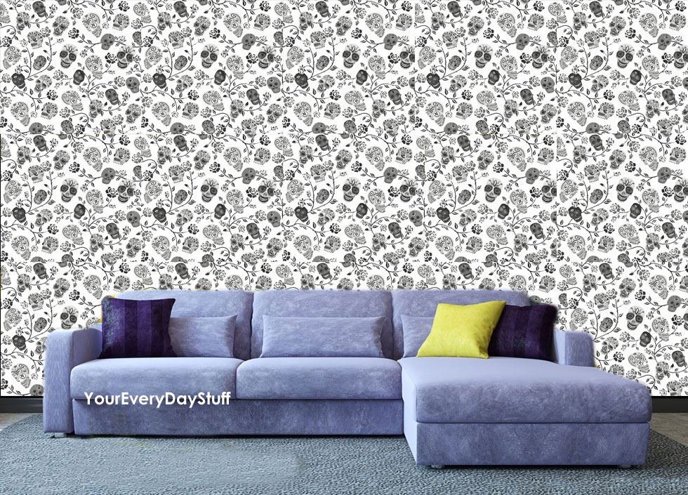 Skulls Wallpaper Floral Flowers Stars Glitter Gothic - Papier Peint Pour Ado , HD Wallpaper & Backgrounds