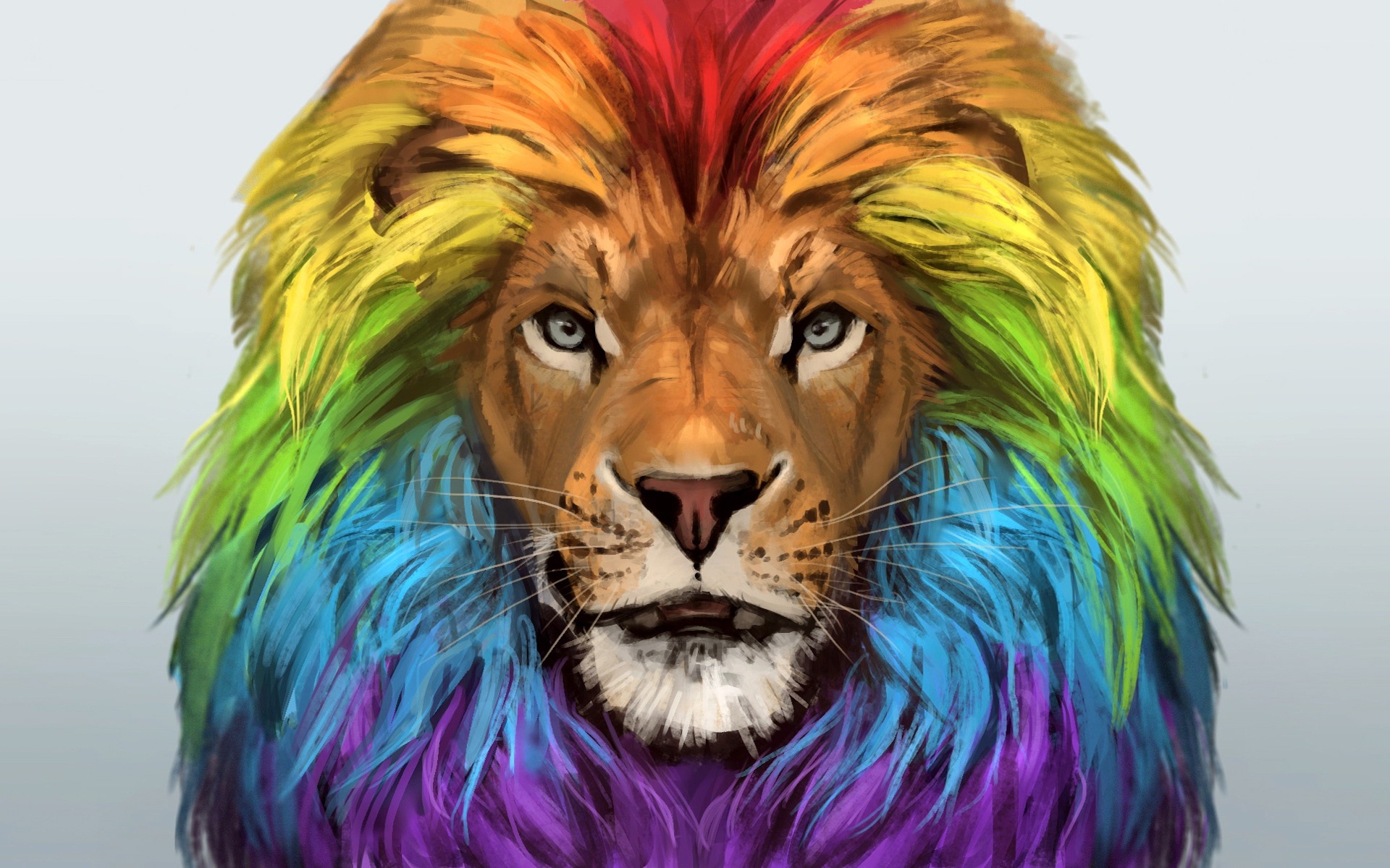 Lion, Art, Muzzle, Rainbow, Colorful Portrait, Colorful - Rainbow Lion Mane , HD Wallpaper & Backgrounds