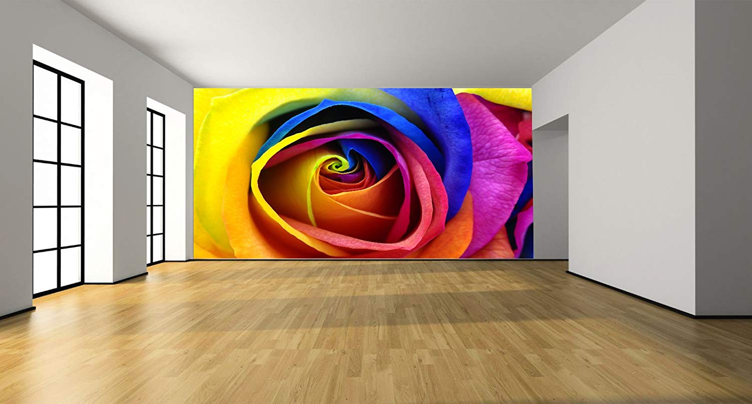 Rainbow Flower Removable Wallpaper, Wall Decor, Custom - Empty Living Room Clipart , HD Wallpaper & Backgrounds