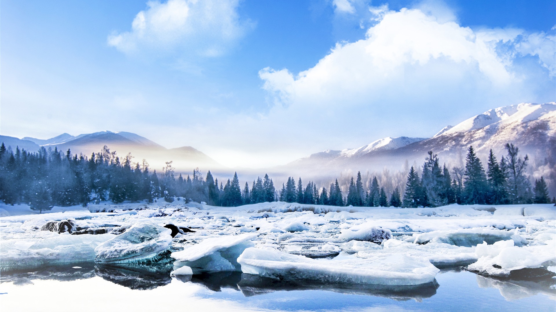 Winter Mountains River Hd Wallpaper - Snow , HD Wallpaper & Backgrounds