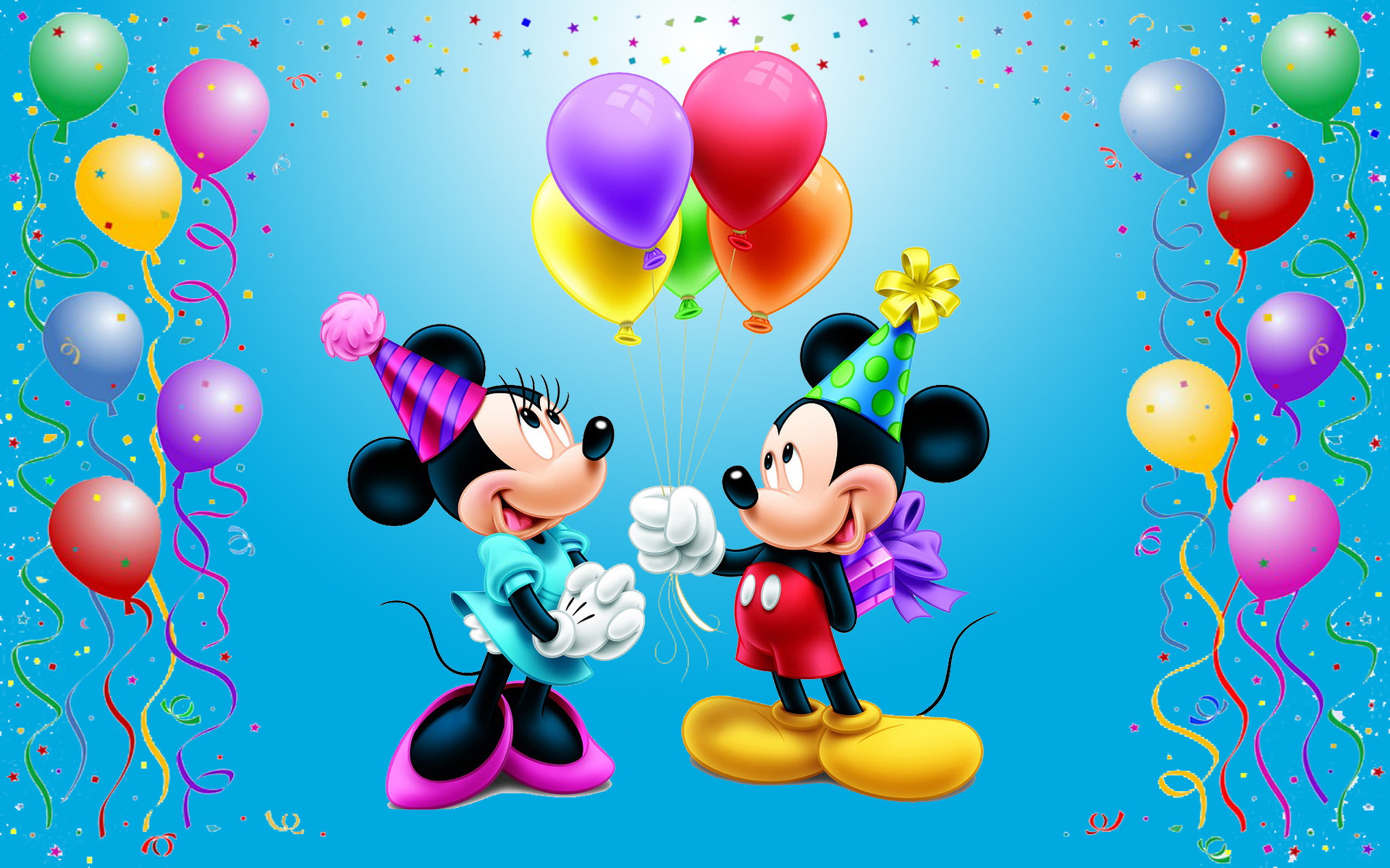 Mickey Mouse Happy Birthday Minnie Celebration Balloons - Mickey And Minnie Celebrating , HD Wallpaper & Backgrounds