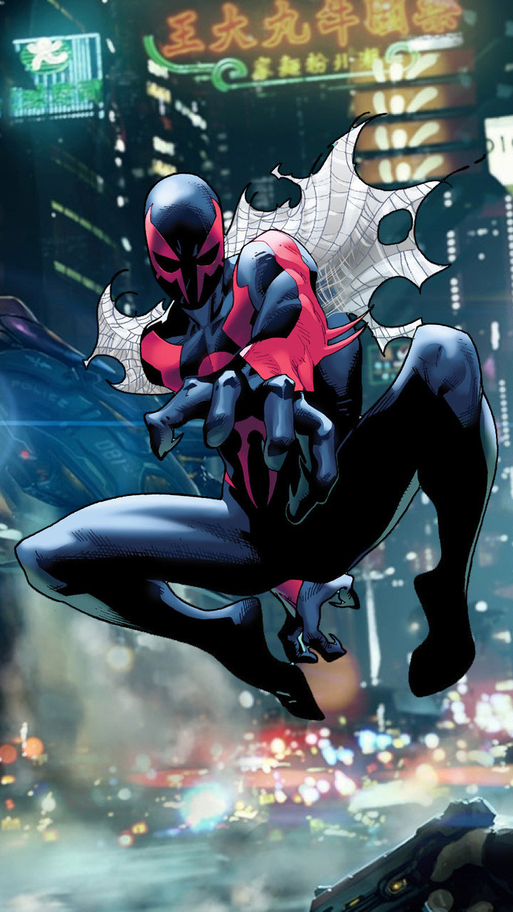 I Made A Custom Spiderman 2099 Wallpaper For Your Smartphones - Comic Marvel Spiderman Verse , HD Wallpaper & Backgrounds