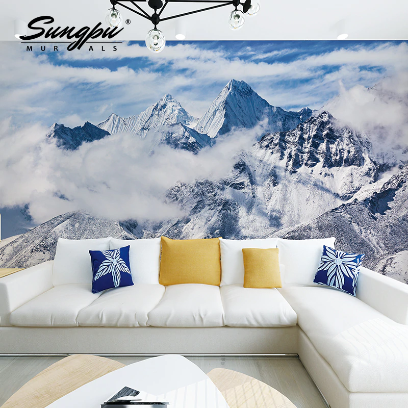 Wallpaper 3d High Definition Cloud Layer Snow Mountain - Mural Art Simple , HD Wallpaper & Backgrounds