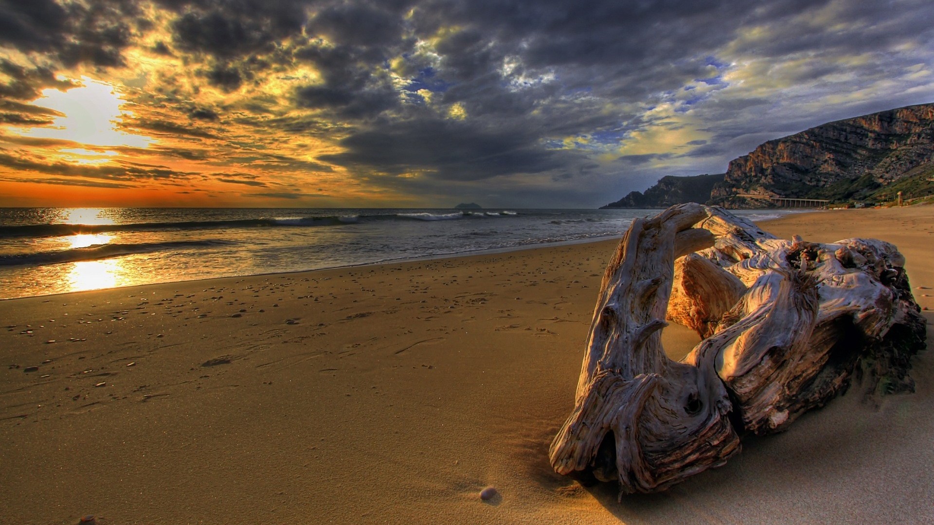 Sunset Sun Beach 1080p Hd Wallpaper Background - Dramatic Beach Hd , HD Wallpaper & Backgrounds