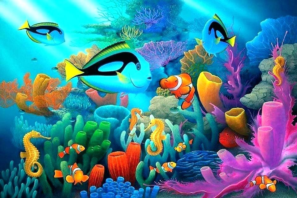 Download Illustration - Underwater Sea Life Paintings , HD Wallpaper & Backgrounds