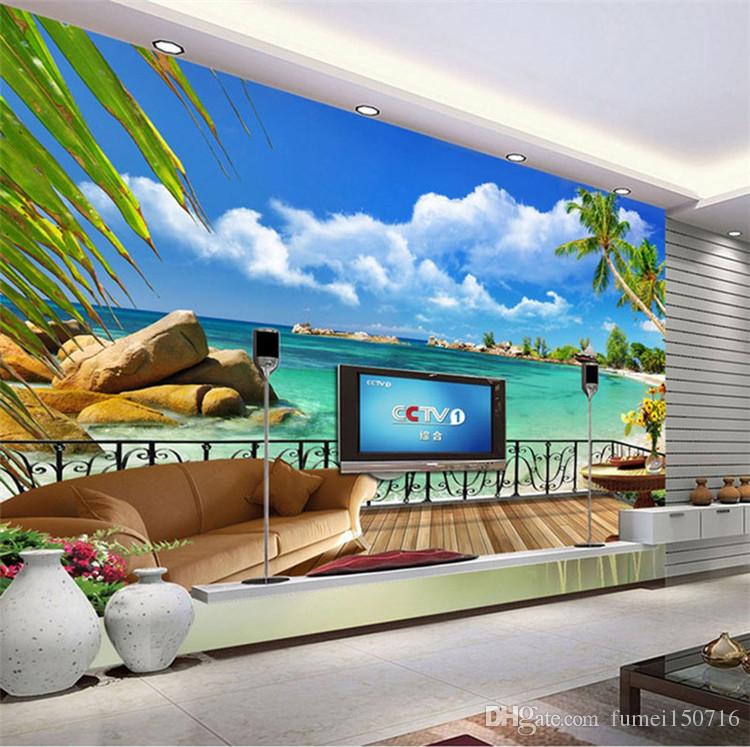 Simple Ocean View Beach Coconut Palm Tree Seamless - 3d Wallpaper On Wall Bedrooms , HD Wallpaper & Backgrounds