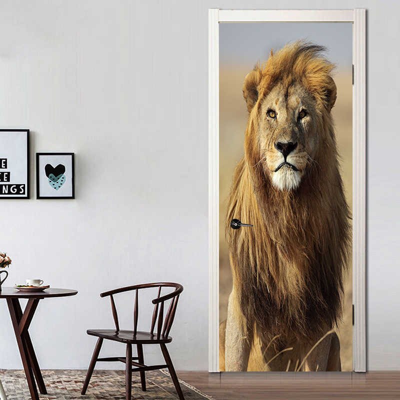 Creative Animal Zoo Lion Door Stickers Painting Tiger - Mandala Painting On Wall , HD Wallpaper & Backgrounds