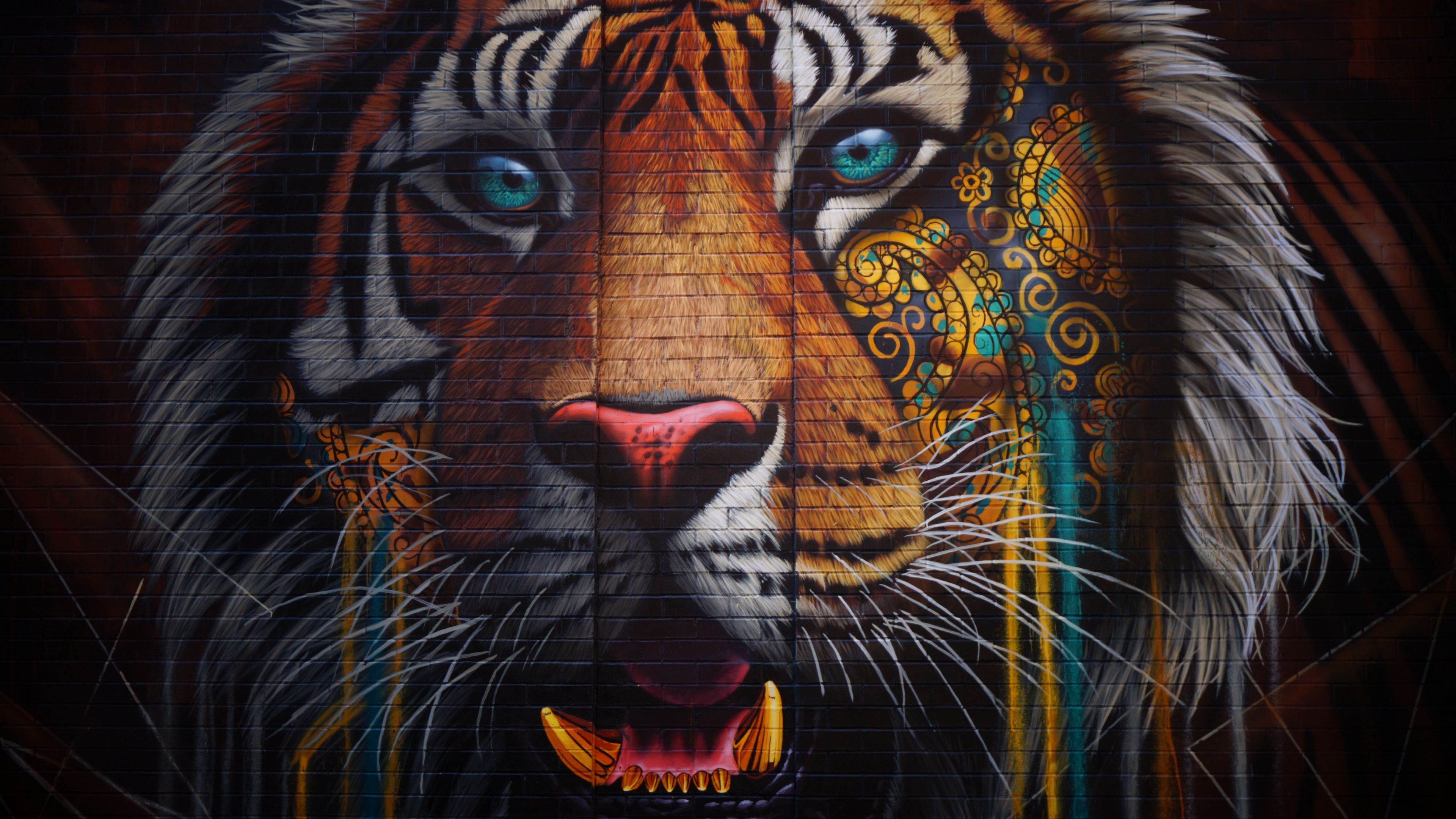 Wallpaper Tiger, Graffiti, Street Art, Wall, Colorful - Tiger Mural , HD Wallpaper & Backgrounds