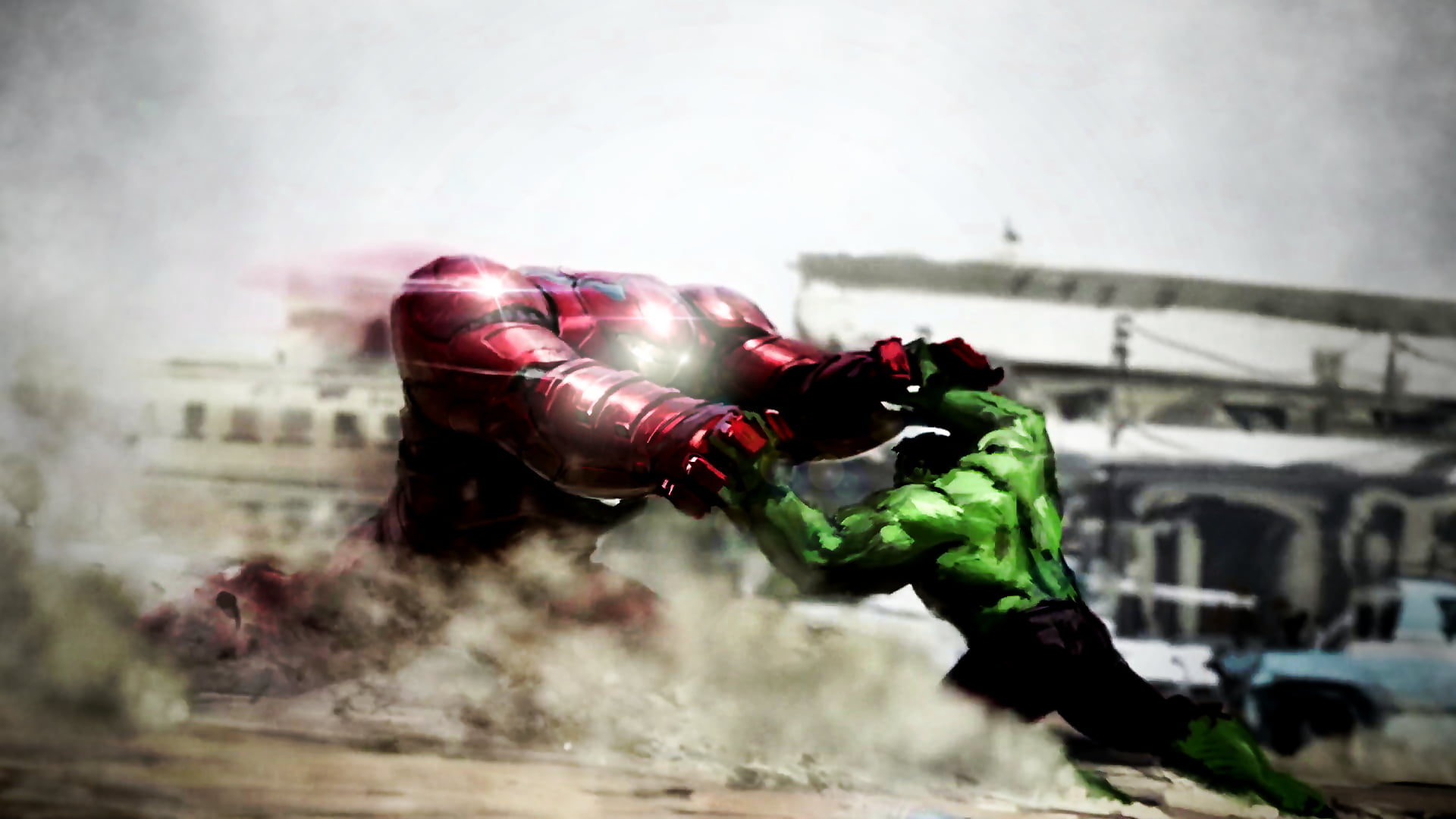 Iron Man And Incredible Hulk Illustration Hd Wallpaper - Hulk Vs Hulkbuster Wallpaper Hd , HD Wallpaper & Backgrounds