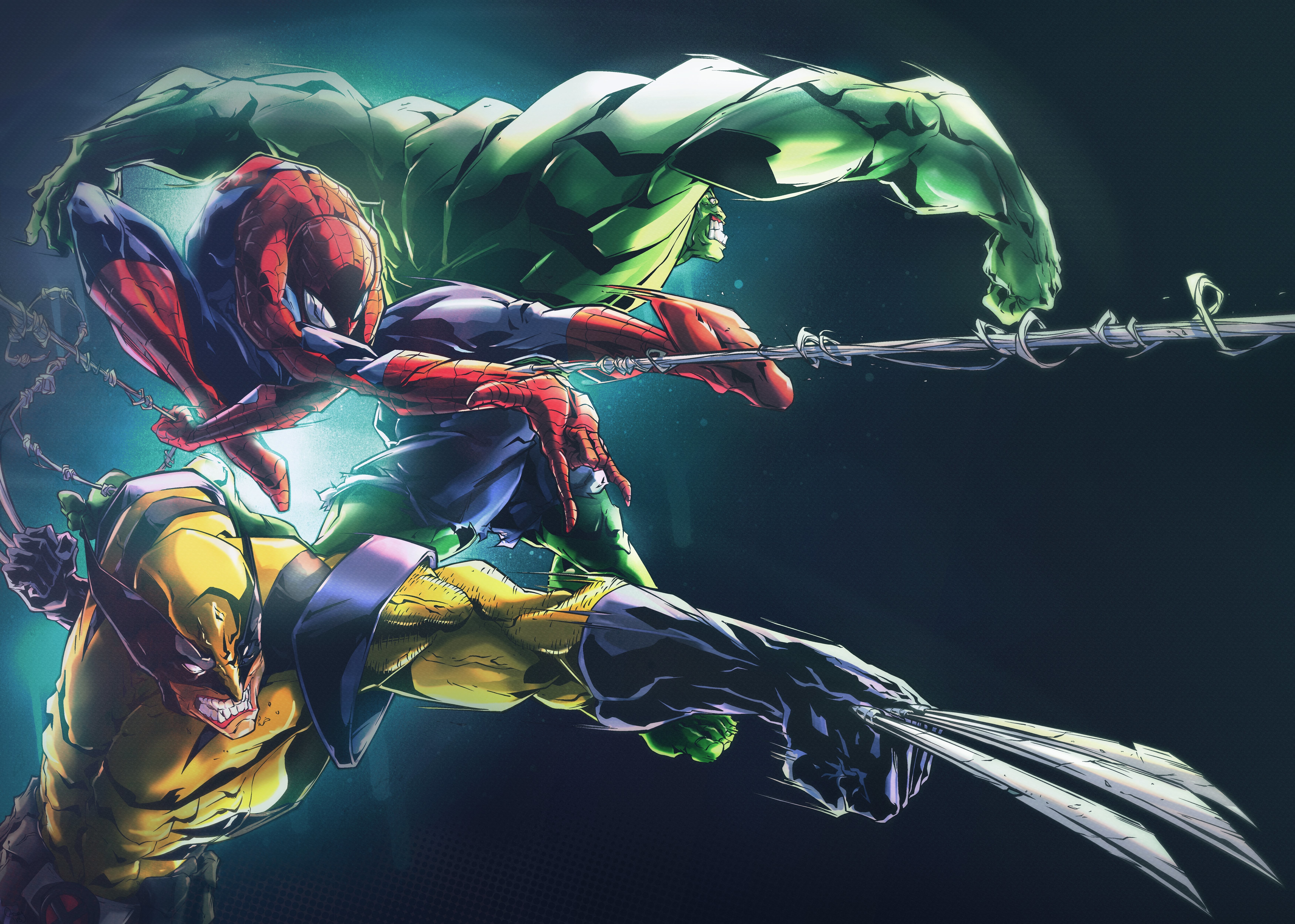 #spider-man, #wolverine, #hulk, #marvel Comics Wallpaper - Wolverine Vs Spiderman Vs Hulk , HD Wallpaper & Backgrounds