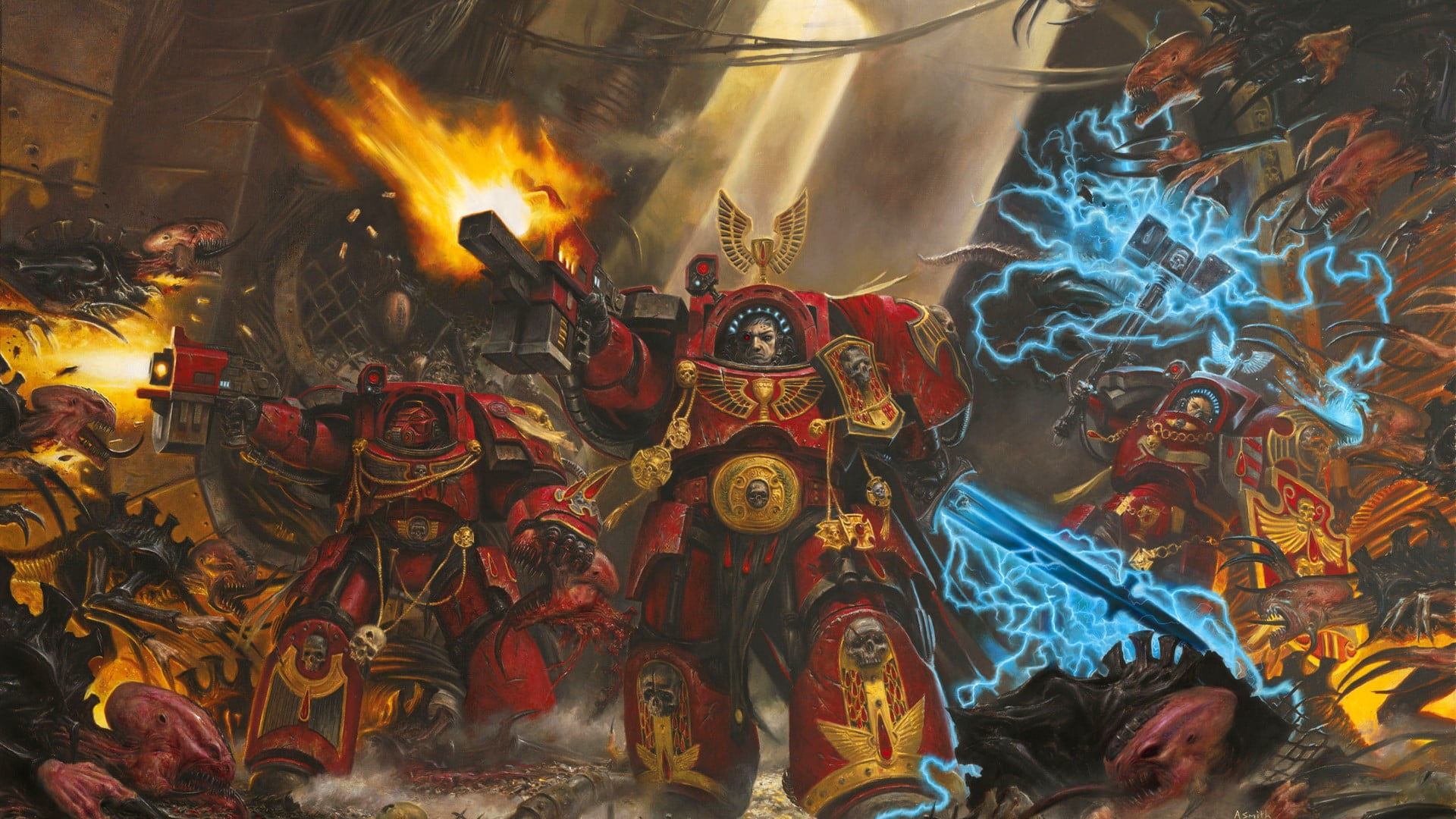Red And Black Digital Wallpaer, Artwork, Warhammer - Adrian Smith Warhammer 40k , HD Wallpaper & Backgrounds