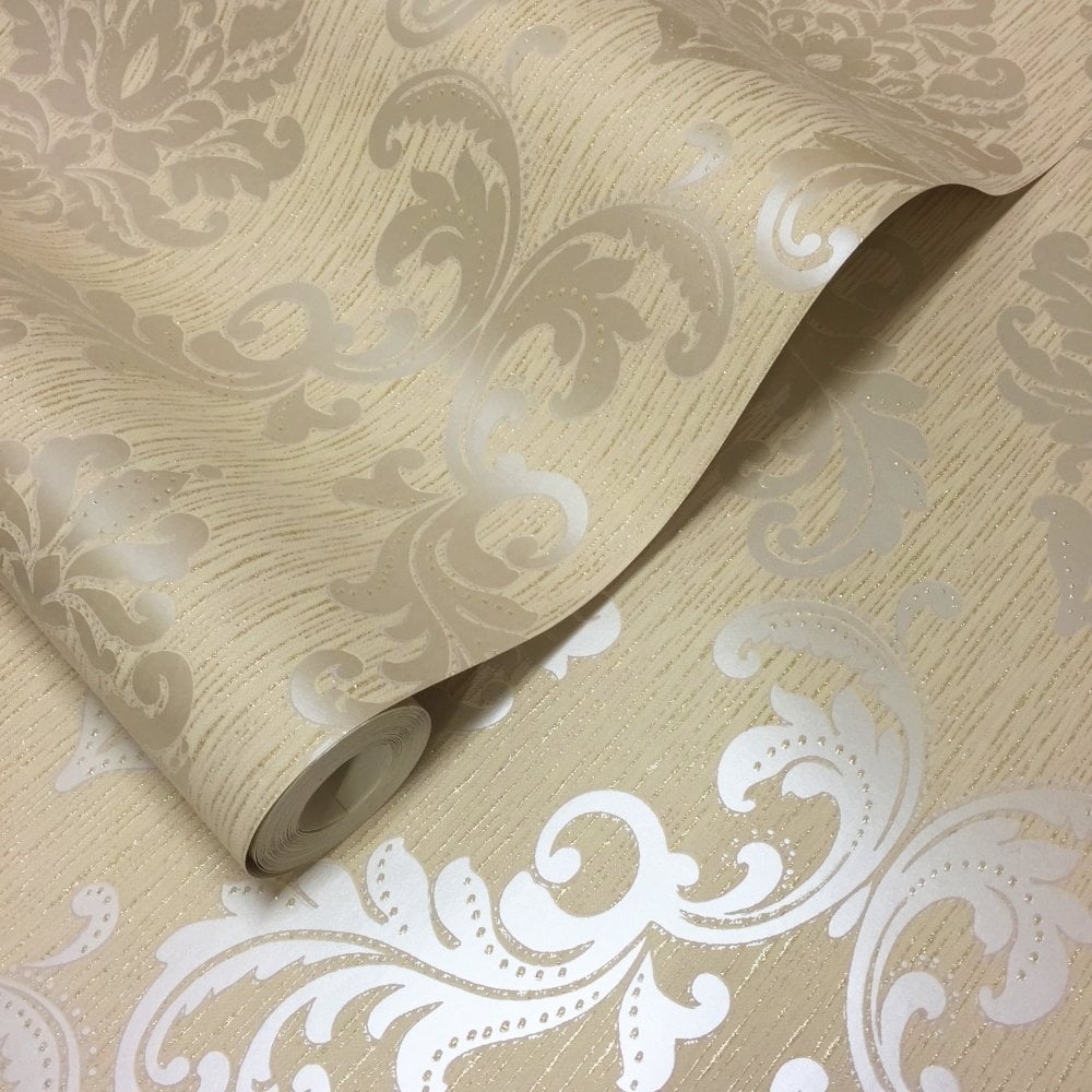 Henderson Interiors Chelsea Glitter Damask Wallpaper - Cream And Gold Wallpaper Uk , HD Wallpaper & Backgrounds
