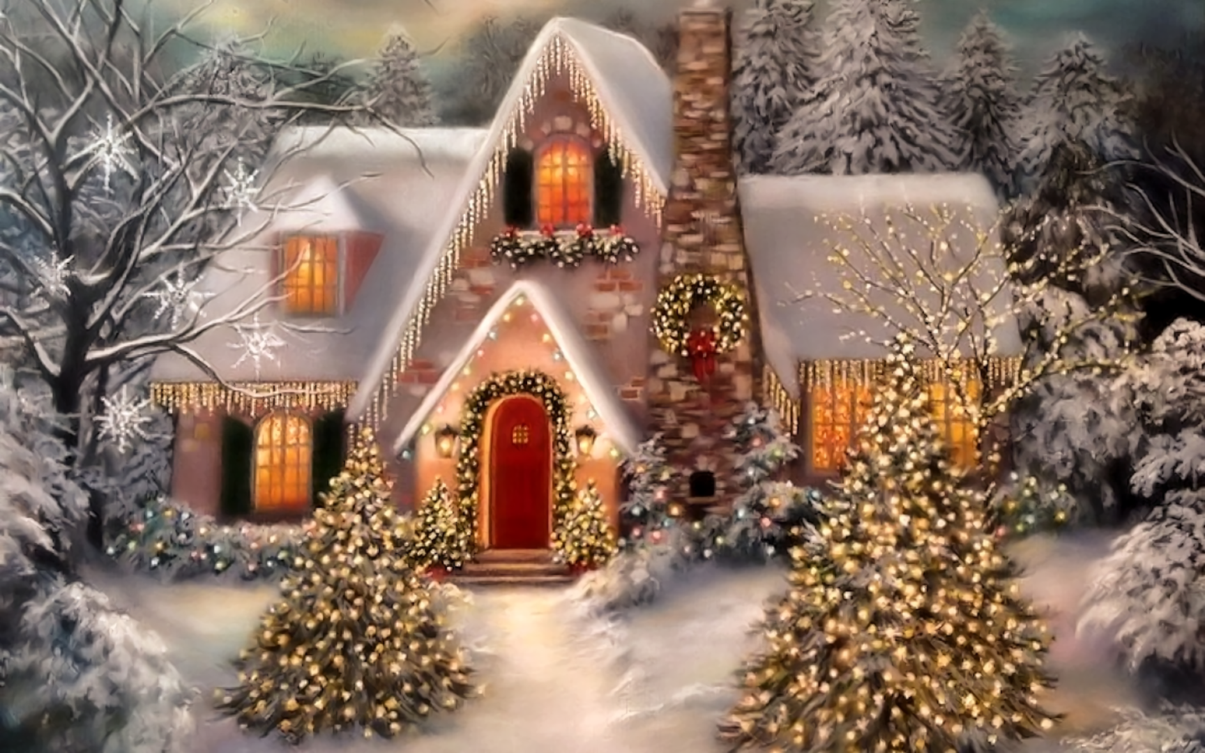 Lights Holiday Free Christmas Wallpaper For Android - Painting Of A Christmas House , HD Wallpaper & Backgrounds