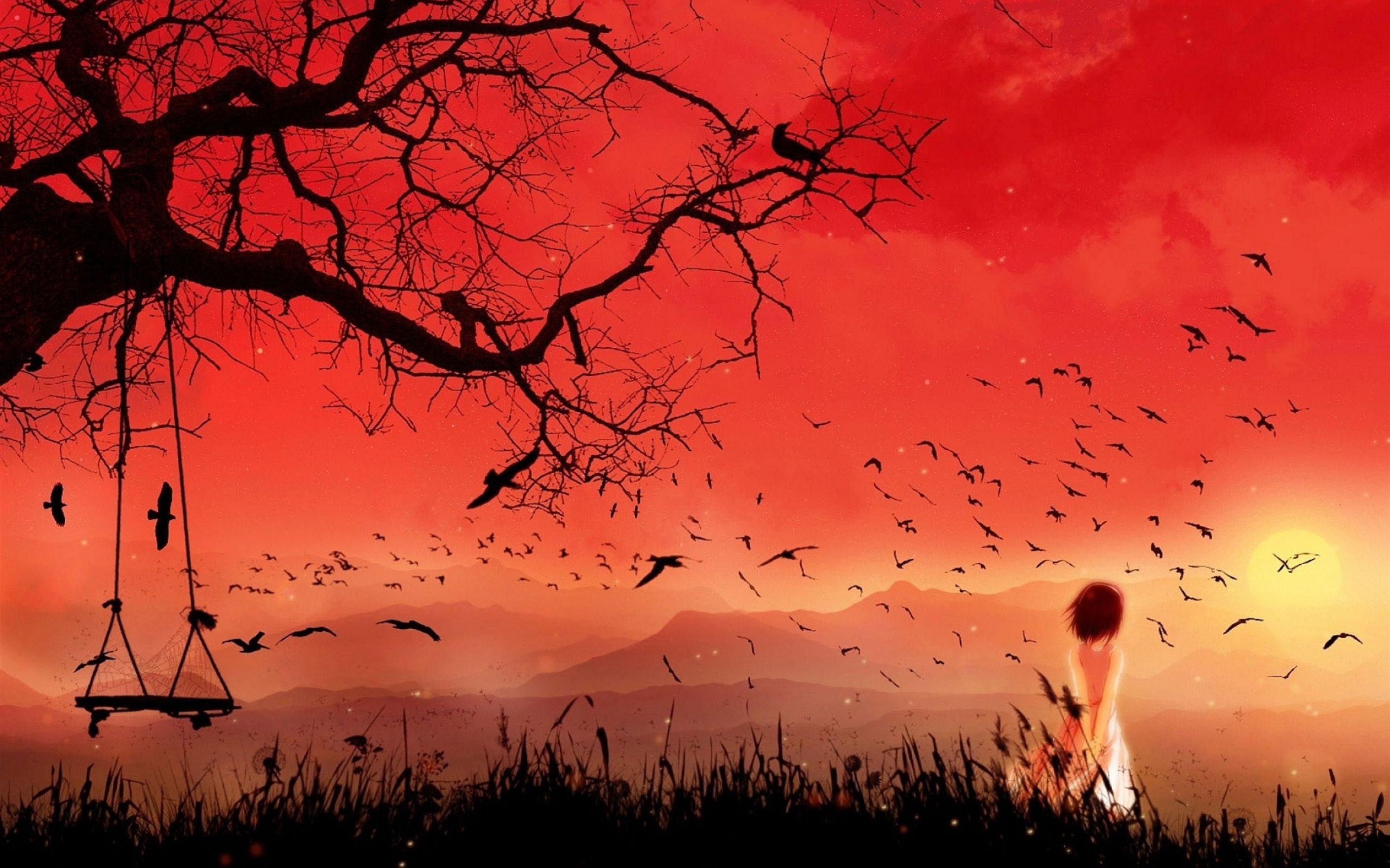 Anime Girl Sunset Wallpaper - Red Anime Scenery , HD Wallpaper & Backgrounds