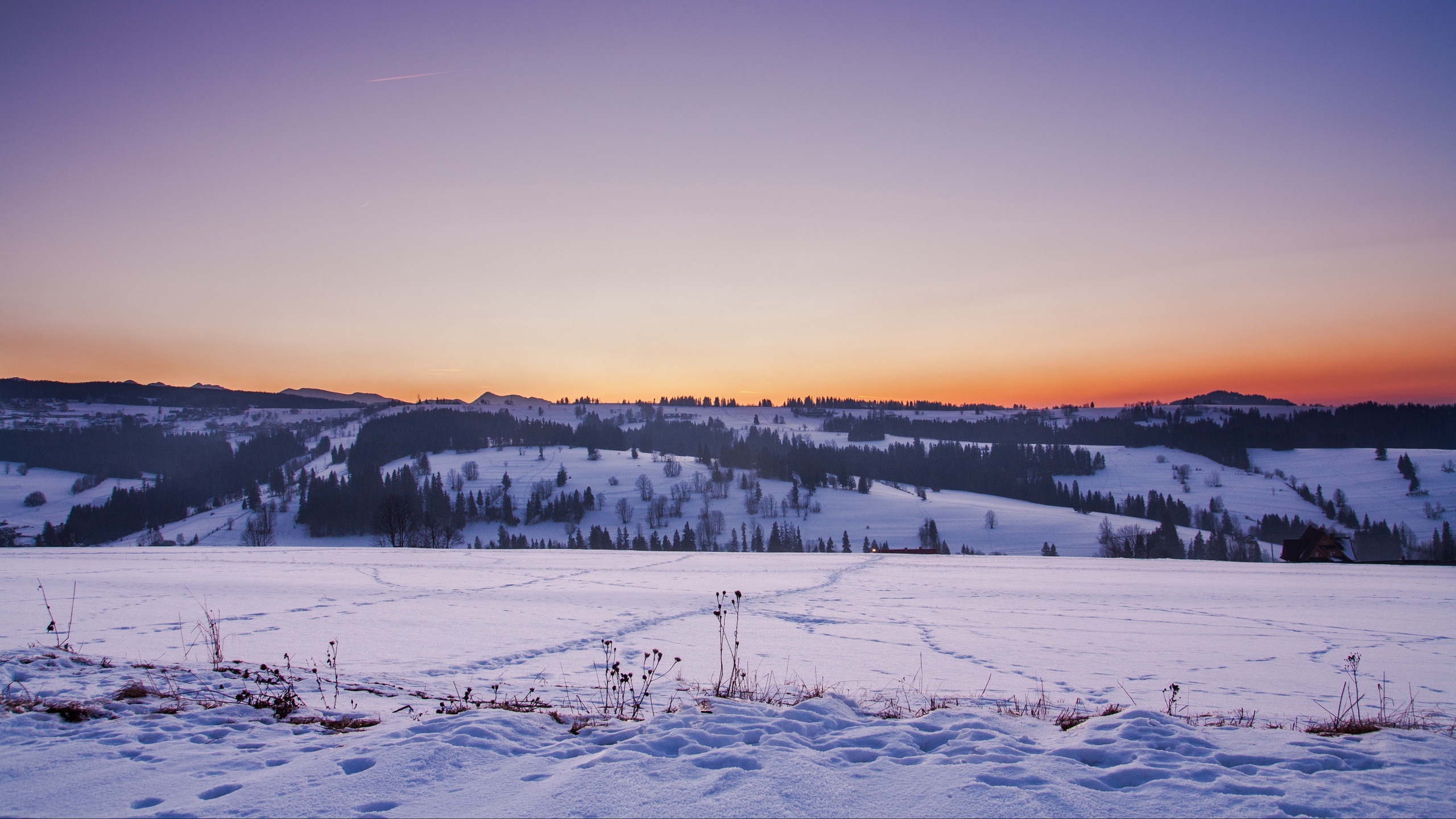 Wallpaper Field, Snow, Winter, Sunset - Sunset Winter Wallpaper Iphone , HD Wallpaper & Backgrounds