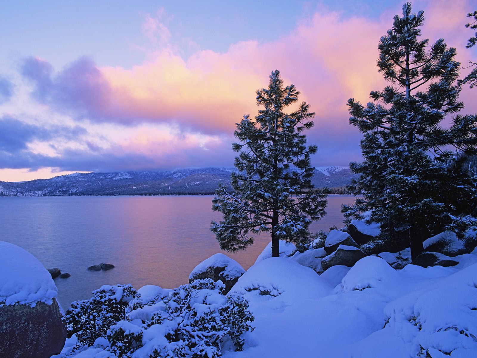 Lake Tahoe Winter Sunset - Nature Wallpaper Snow , HD Wallpaper & Backgrounds