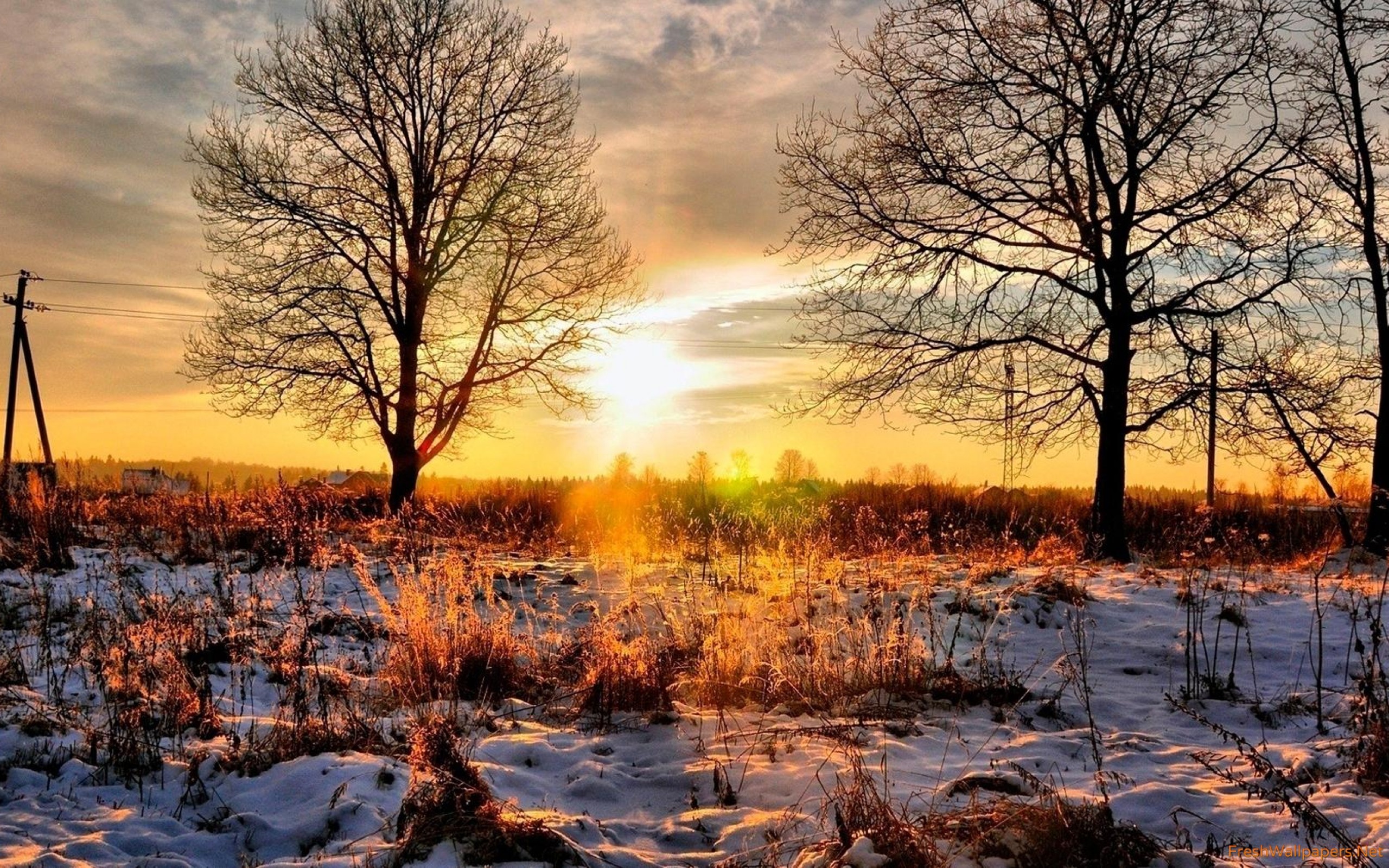 Golden Sunset Sky Above The Snowy Nature Wallpaper - Red Sky At Morning , HD Wallpaper & Backgrounds