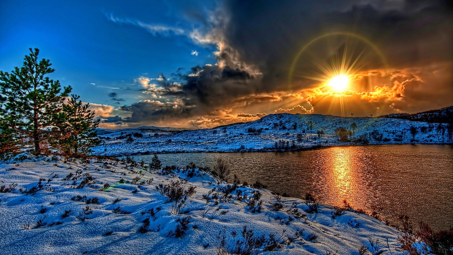Beautiful Winter Sunset Hd Wallpaper - Beauty Of Nature Winter , HD Wallpaper & Backgrounds