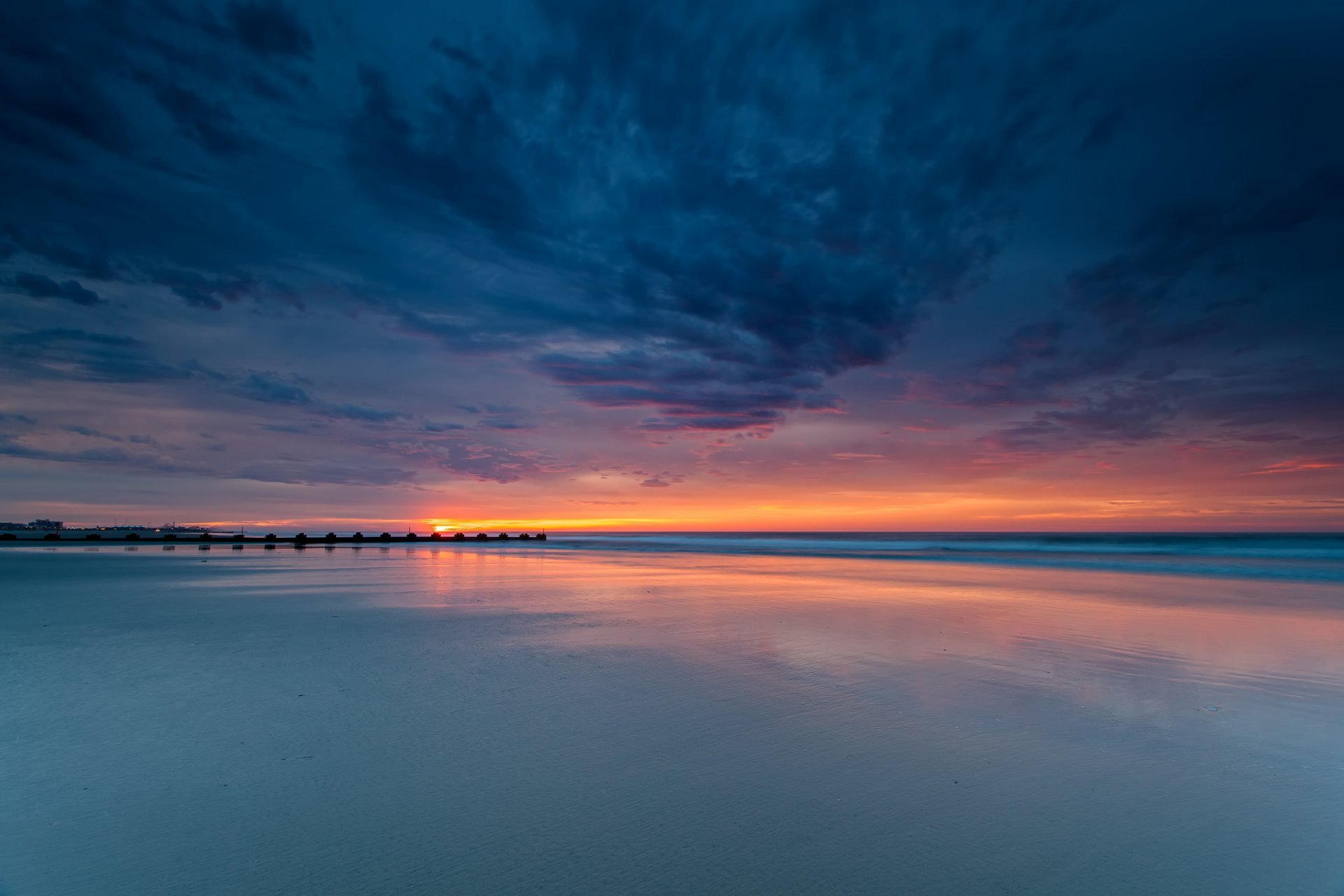 Nature Sea Water Night Sunset Sky Clouds Sea Sunset - Night Cloud Background Hd , HD Wallpaper & Backgrounds