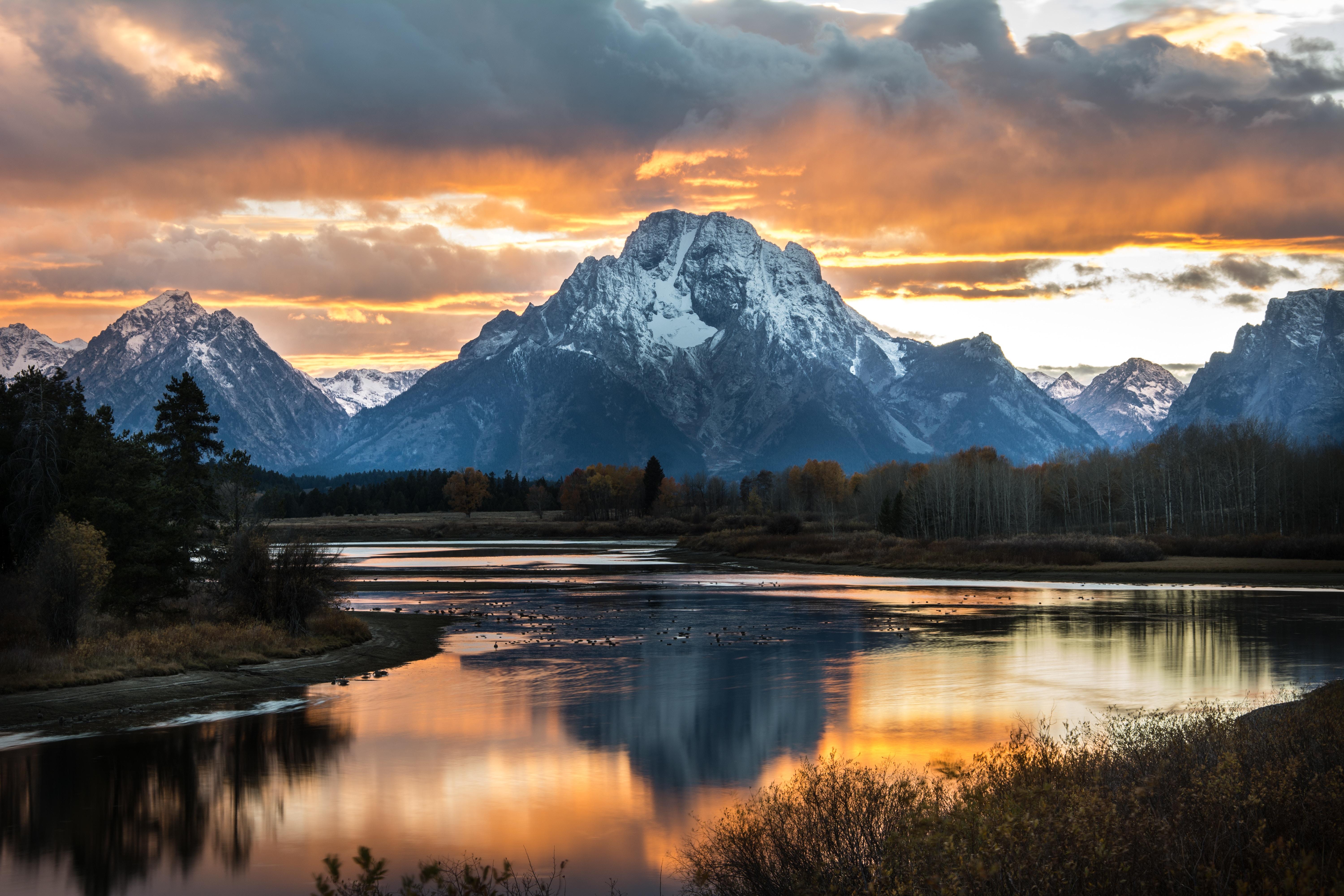 Mountain Lake Sunset Sky Clouds Peak Landscape Wallpaper