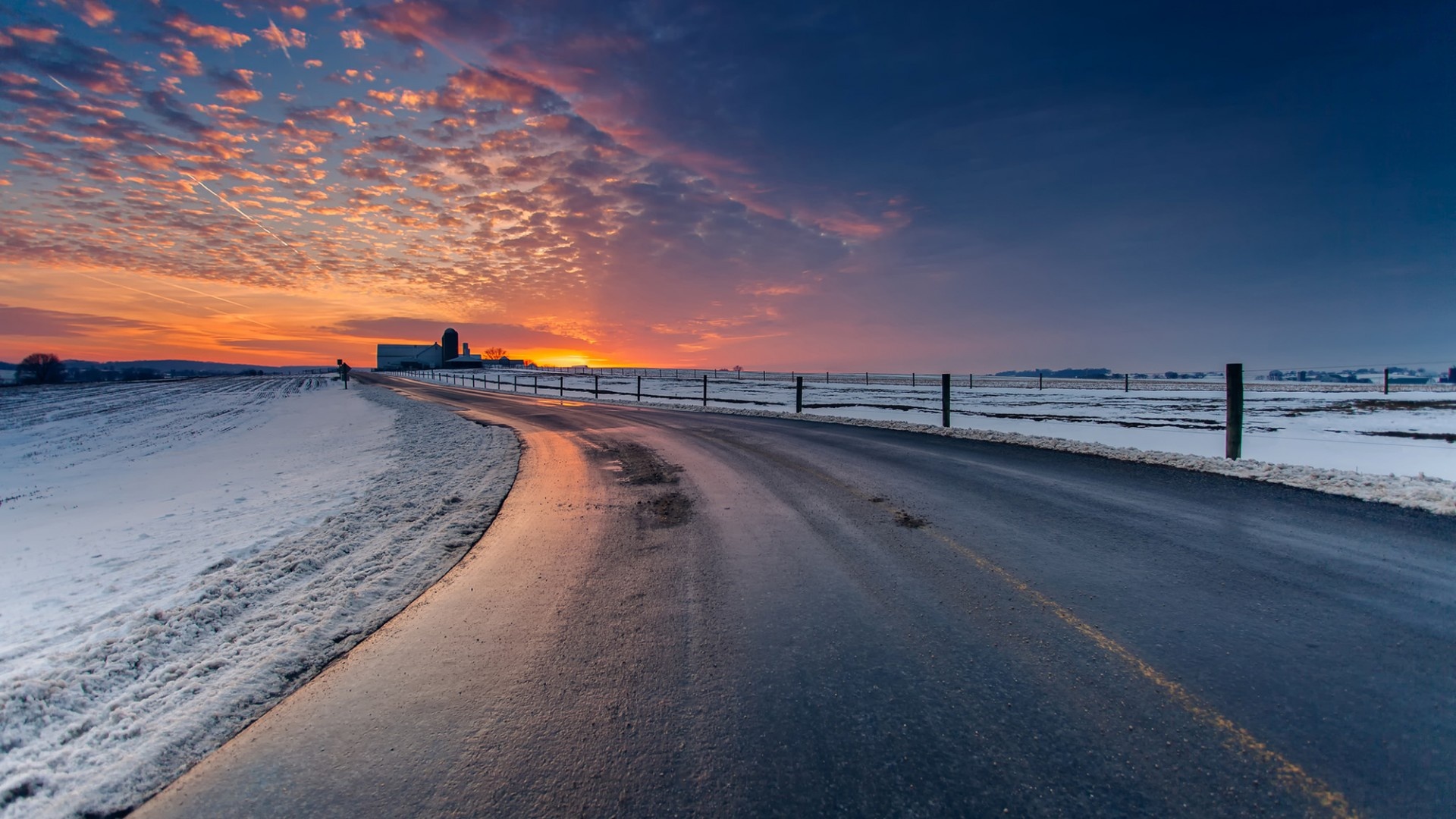 Winter Landscape Road Sunset Sky - Winter Landscape Road , HD Wallpaper & Backgrounds