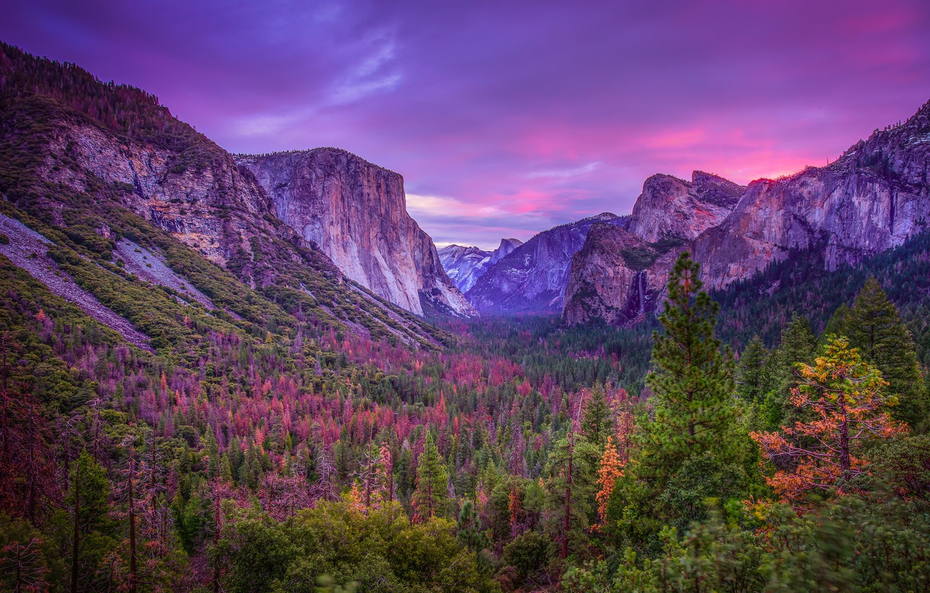 Photo Wallpaper Landscape, Nature, Purple Sunset - Yosemite National Park, Yosemite Valley , HD Wallpaper & Backgrounds