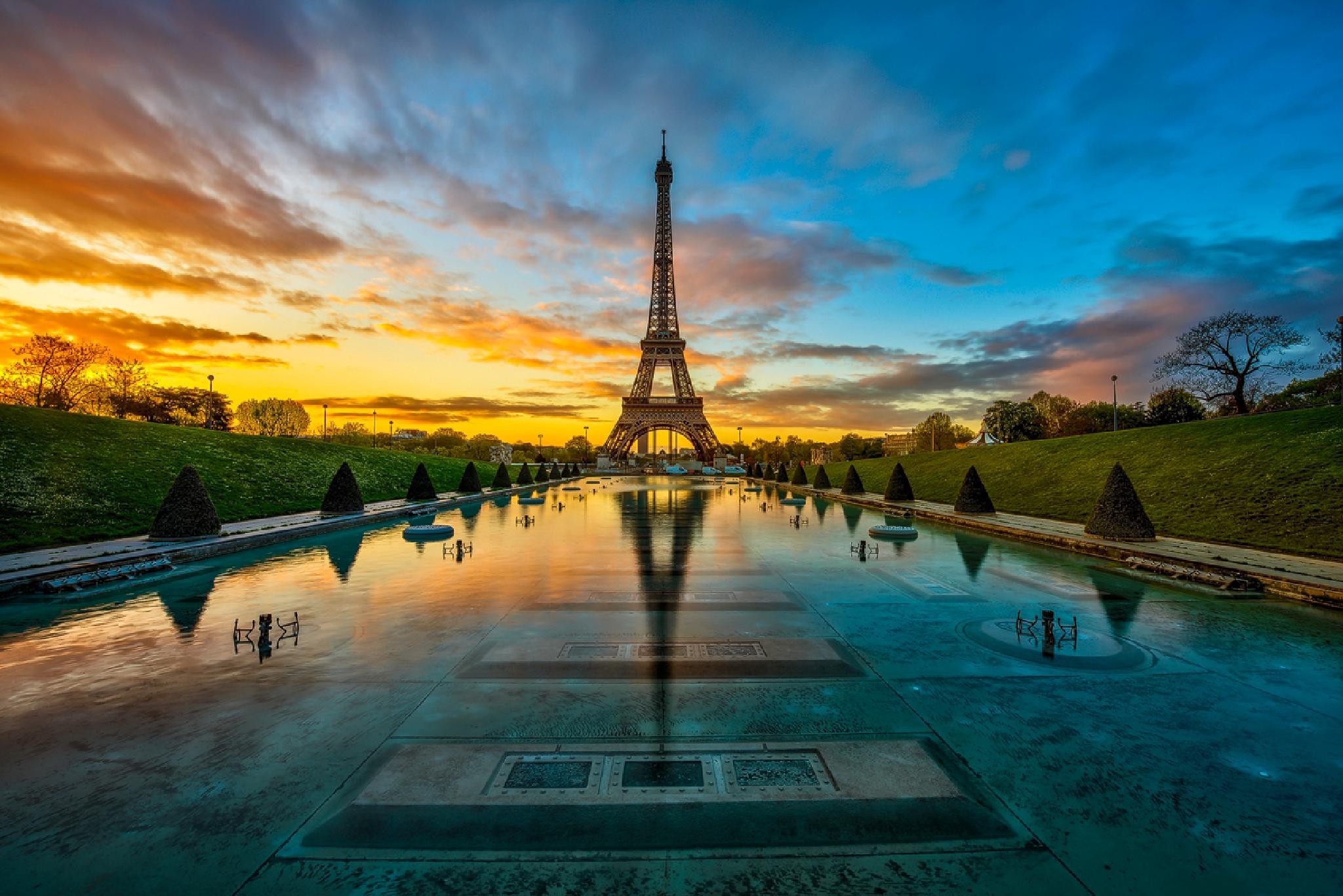 Nature First Tower Saw Paris Sky Time Eiffel Sunset - Paris Sunset Wallpaper Hd , HD Wallpaper & Backgrounds