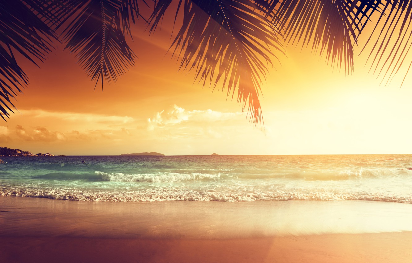 Photo Wallpaper Sand, Sea, Beach, Sunset, Tropics, - Summer Sunset At Beach , HD Wallpaper & Backgrounds