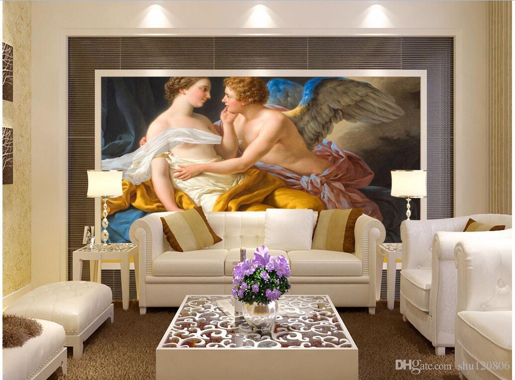 3d Wallpaper Custom Photo Love God Kiss European Art - Mural , HD Wallpaper & Backgrounds