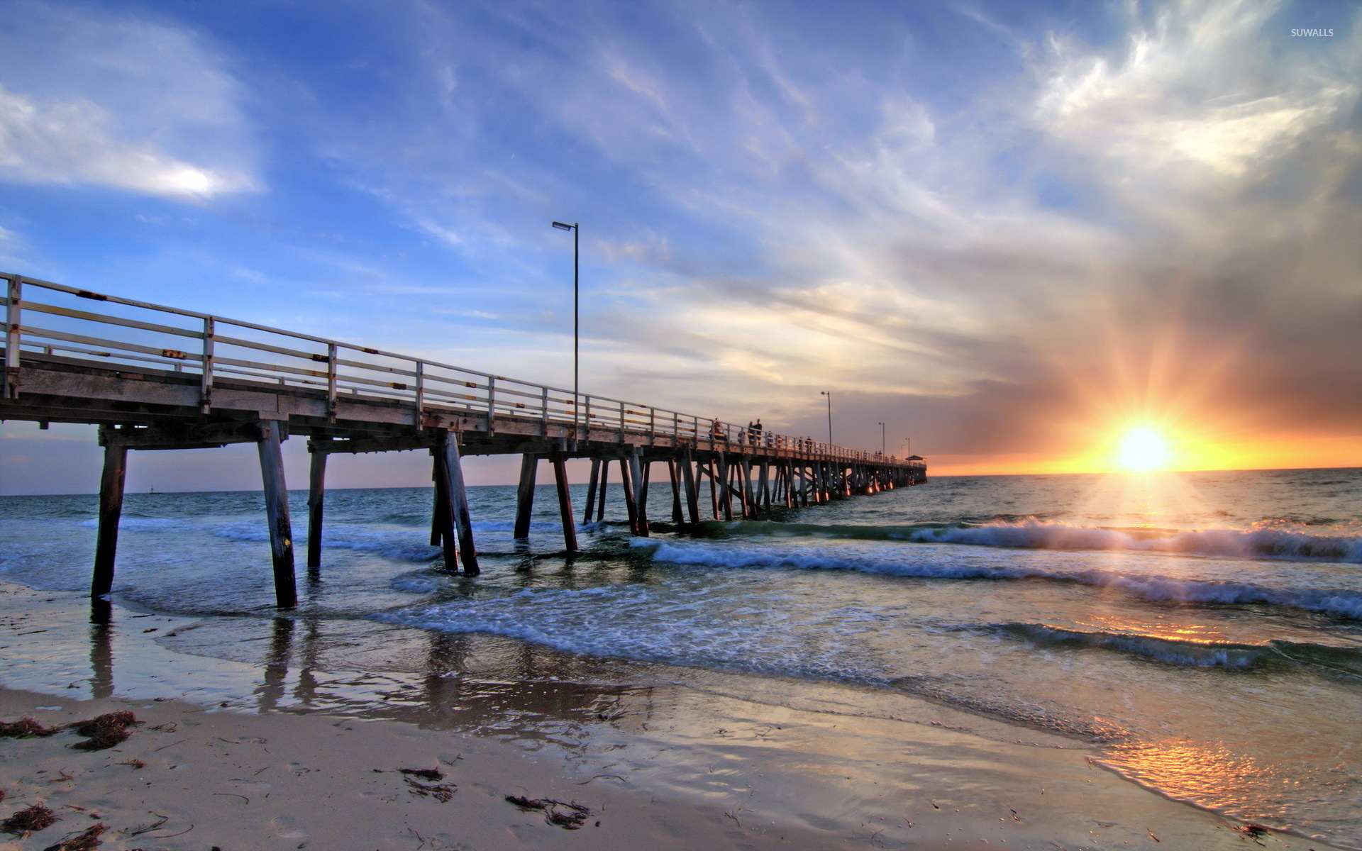 Pier Towards The Golden Ocean Sunset Wallpaper - Australia Adelaide , HD Wallpaper & Backgrounds