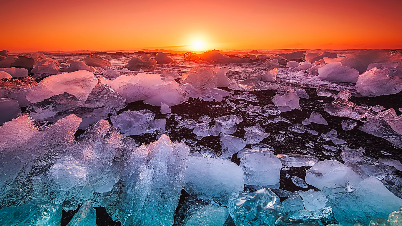 Wallpaper Iceland, Sea, Ocean, Sunset, Yellow Skyline - Iceland Black Sand Beach , HD Wallpaper & Backgrounds