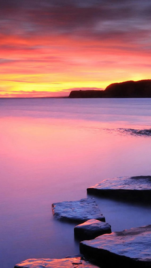 Nature Rock Ocean Sunset Landscape Iphone Se Wallpaper - Ocean Iphone Wallpaper Sunset , HD Wallpaper & Backgrounds