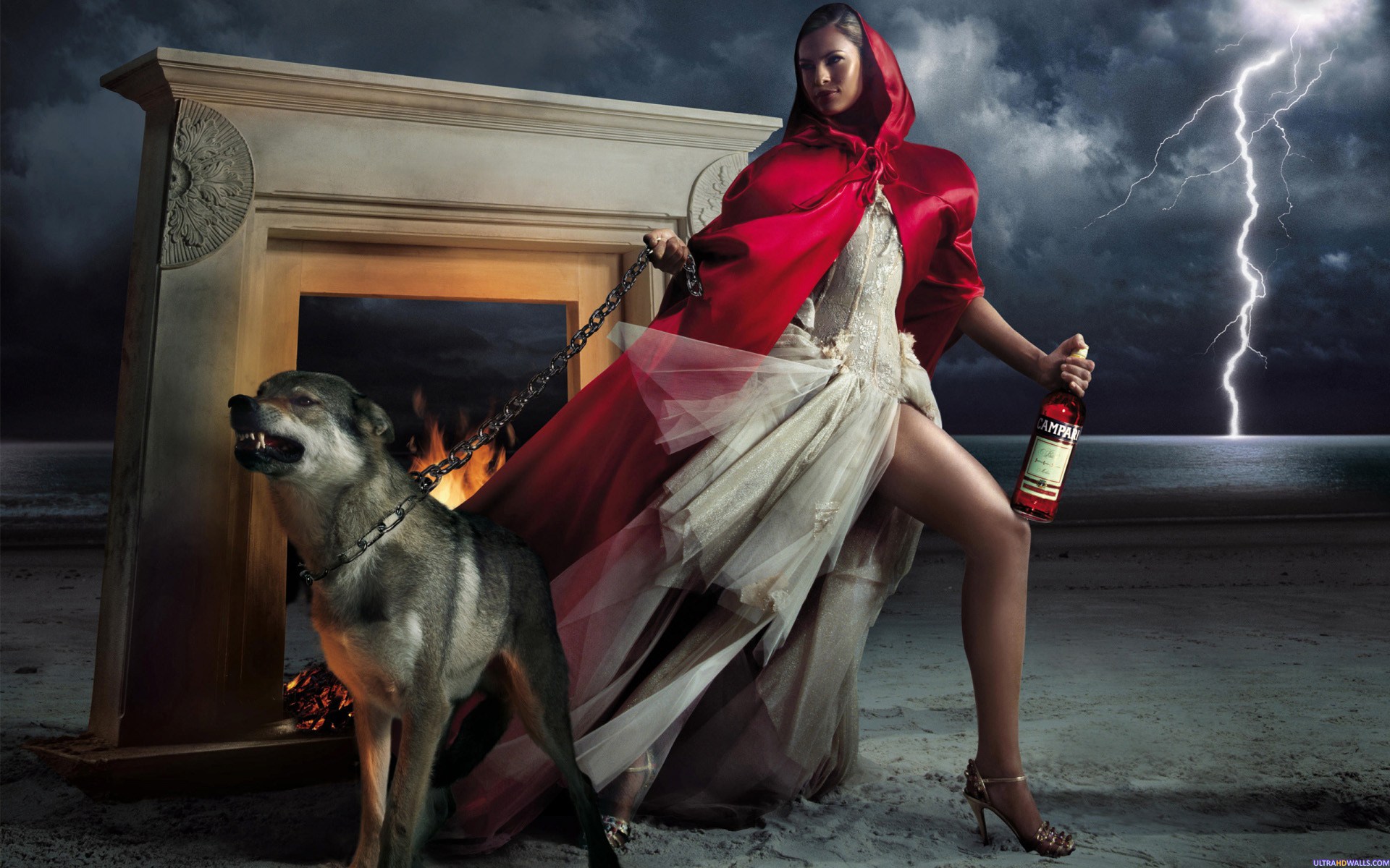 Campari Eva Mendes Girl Wolf Lightning Mobile Hd Wallpaper - Campari Wolf , HD Wallpaper & Backgrounds