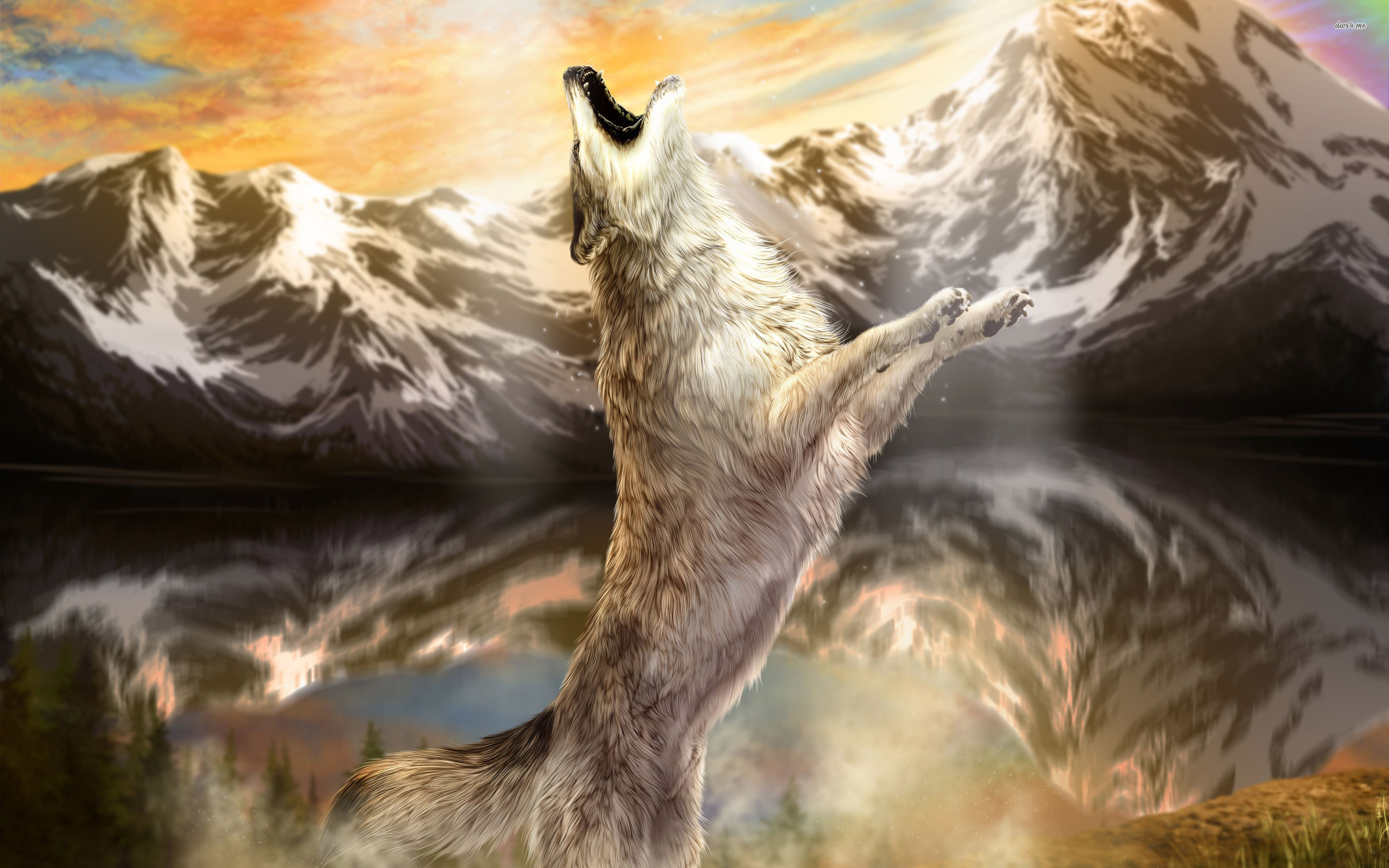 Howling Wolf Wallpaper - Wolf Painting Hd , HD Wallpaper & Backgrounds