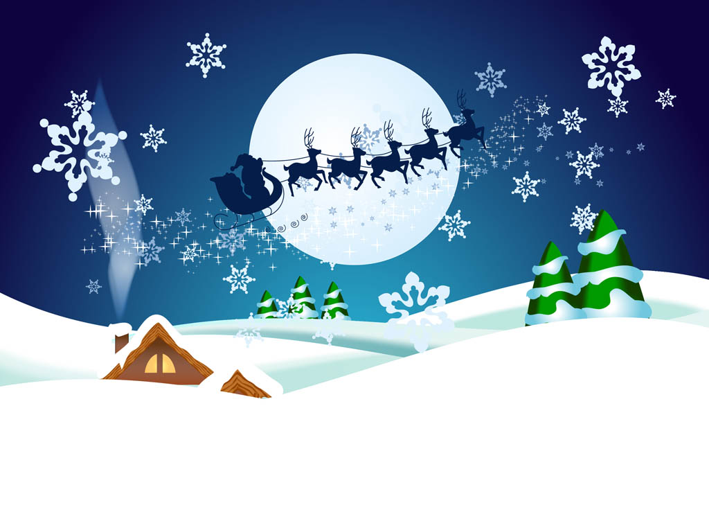 Christmas Night Vector Wallpaper Free Download - Santa Claus In Christmas Night , HD Wallpaper & Backgrounds